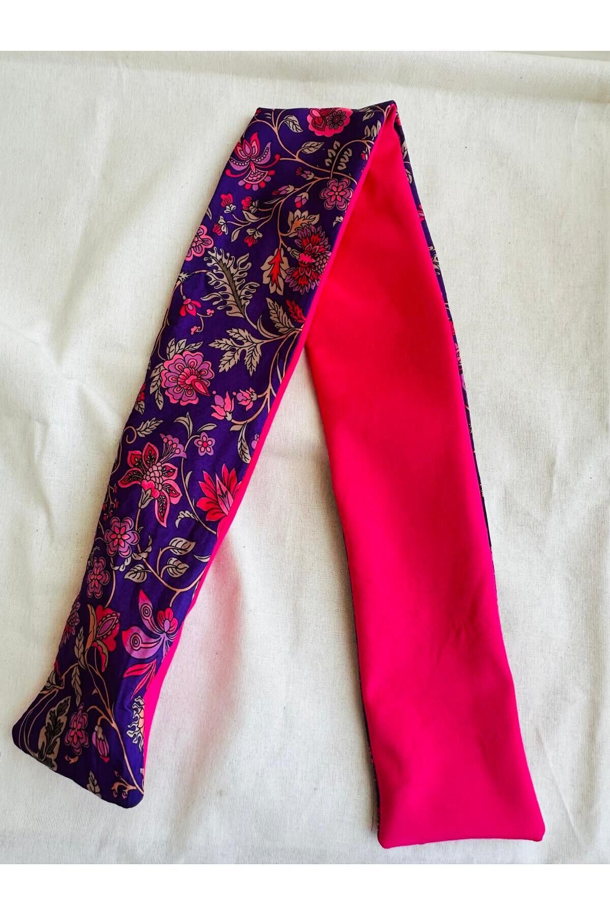 Çift Taraflı Telli Bandana Çiçekli telli bandana Telli saç bandı Mor çiçekli