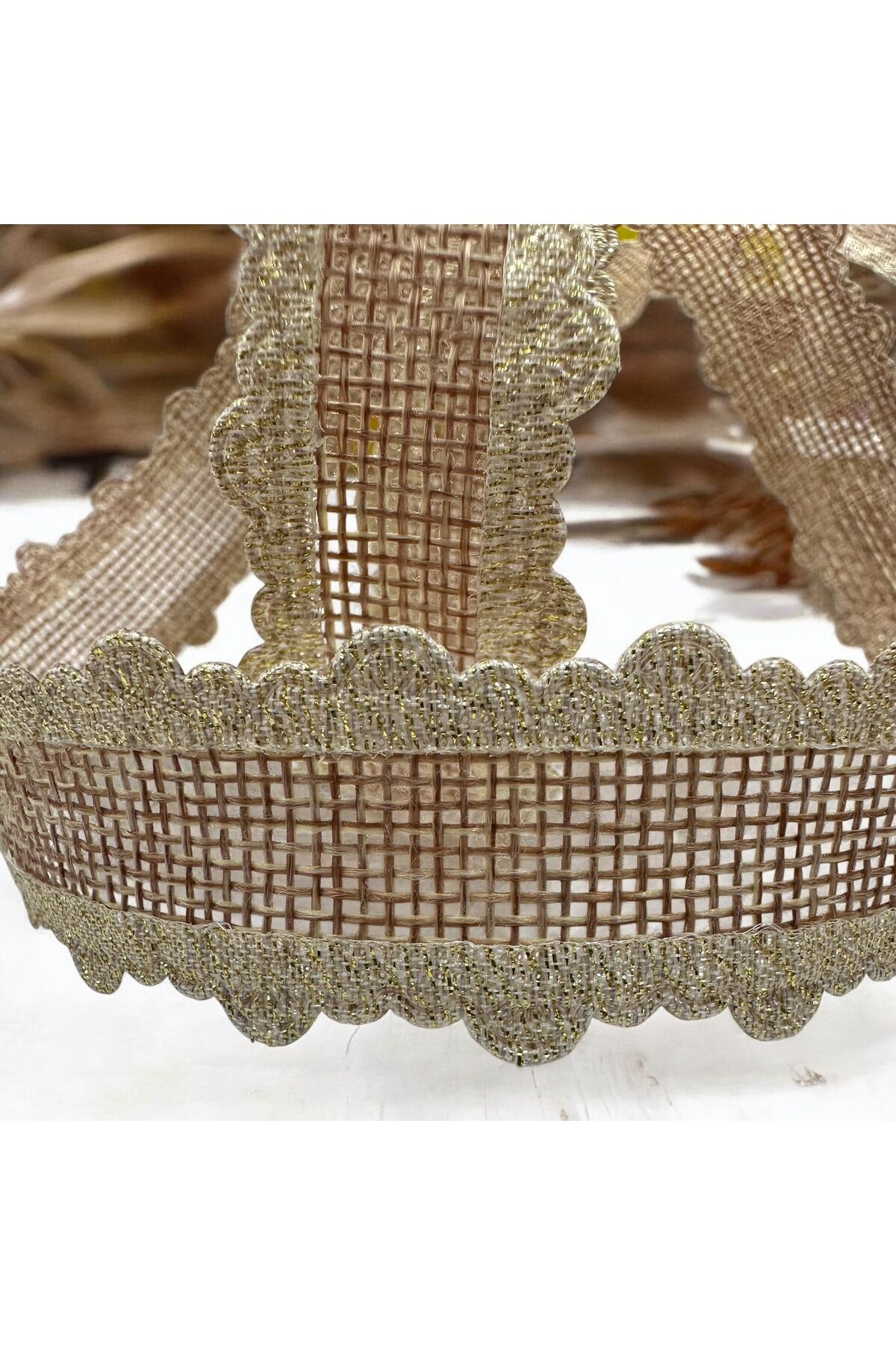 Kenarı Simli Jüt Kurdele Şerit Paketleme, Süs, Kurdele Şerit. Hasır simi kurdele 2 metre 2 cm