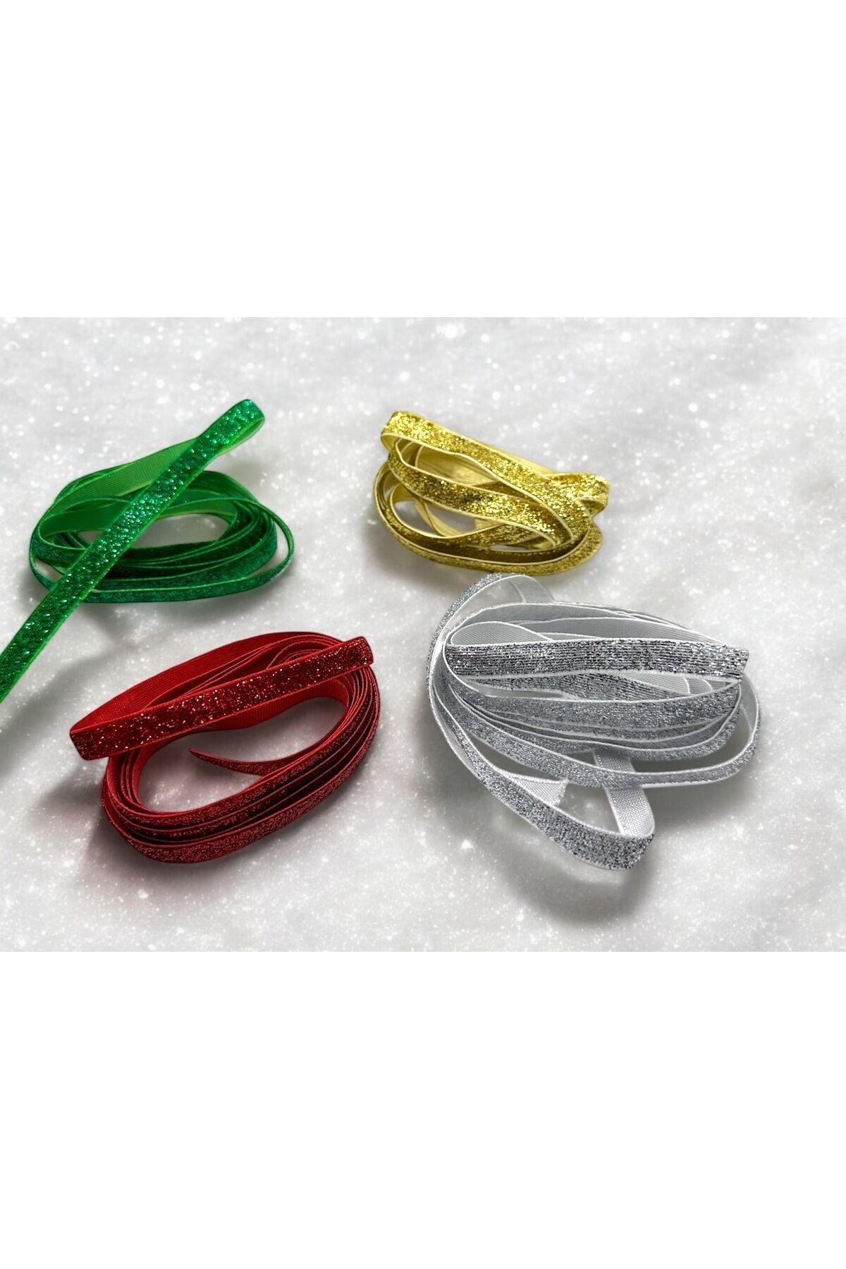 Simli Kadife Kurdele Parlak Kurdele Simli Kurdele 1 Cm 2 Metre 4 lü set paketleme kurdelesi yılbaşı