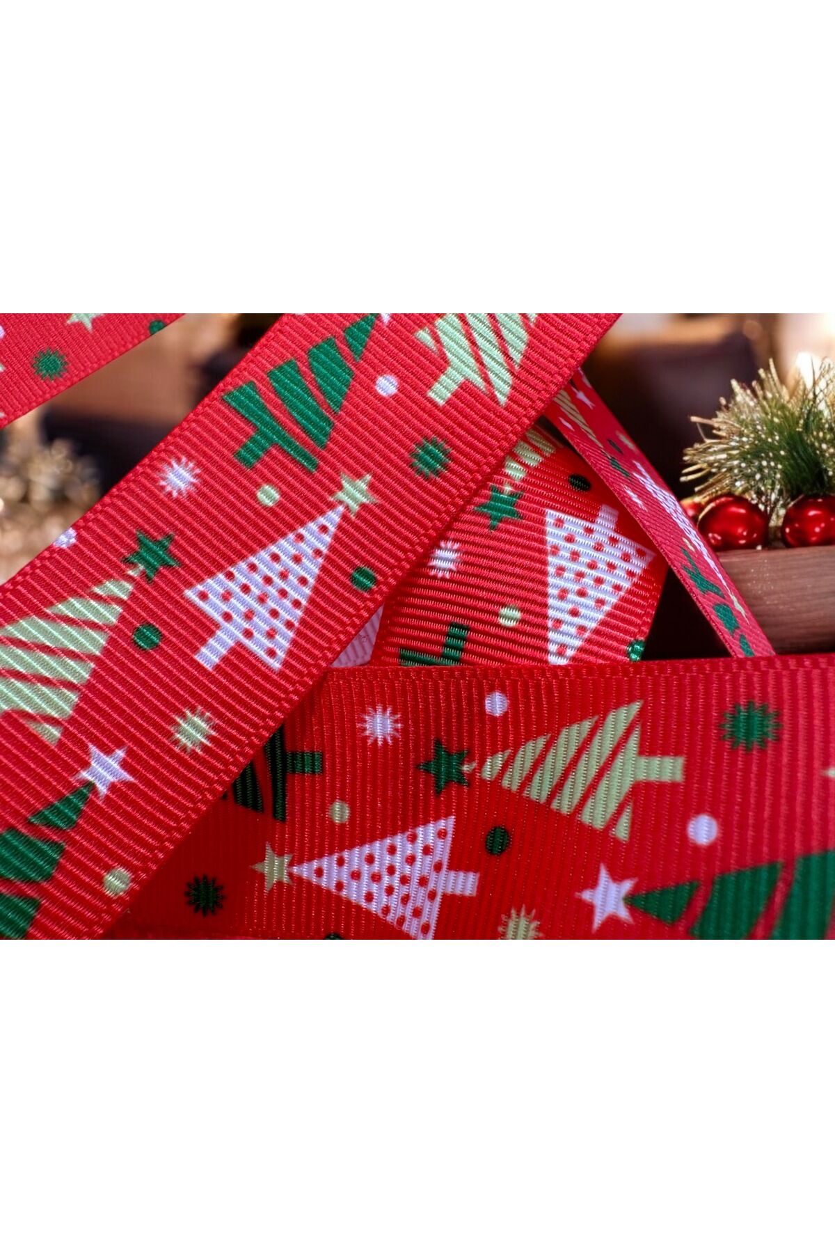 Yılbaşı Paketleme Kurdelesi Mutlu Yıllar Yılbaşı Kurdelesi Desenli Yılbaşı Kurdelesi 2 Metre