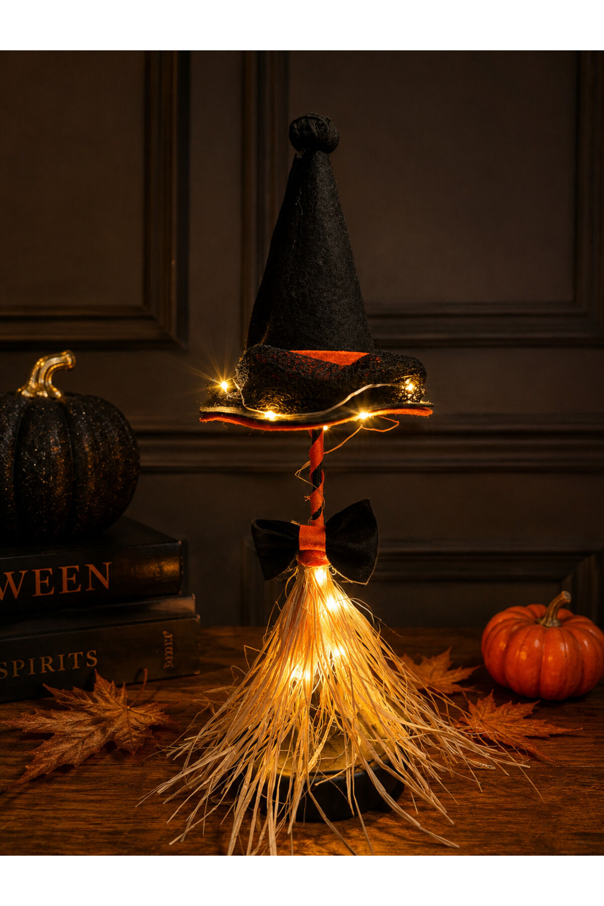 LED’li Masa Süsü Halloween Cadı Şapkası Gece Lambası | Işıklı Cadı Süpürgesi | Cadılar Bayramı Dekoru