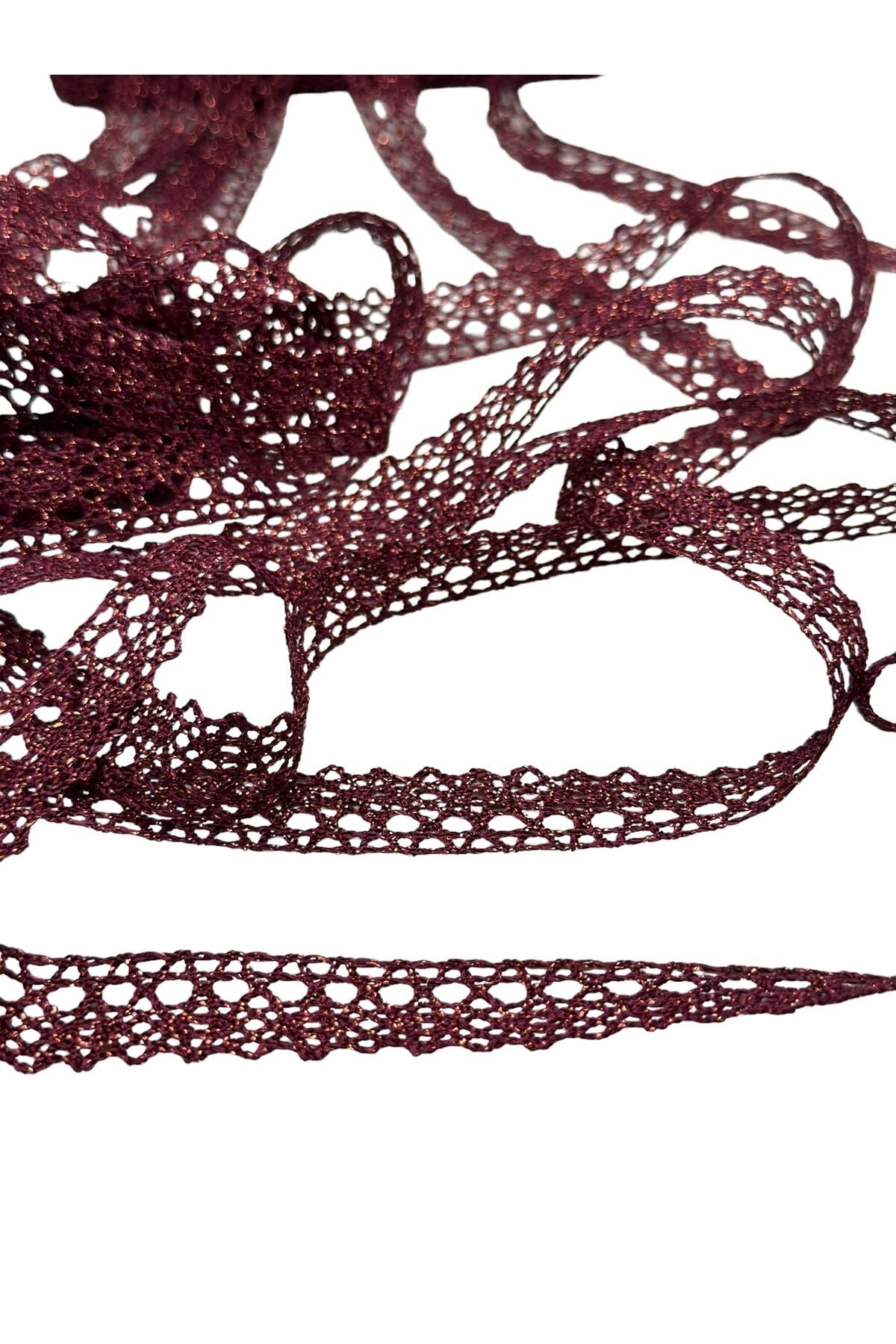 Dantel desenli güpür şerit Pamuklu Dantel şerit 3 metre Simli Bordo