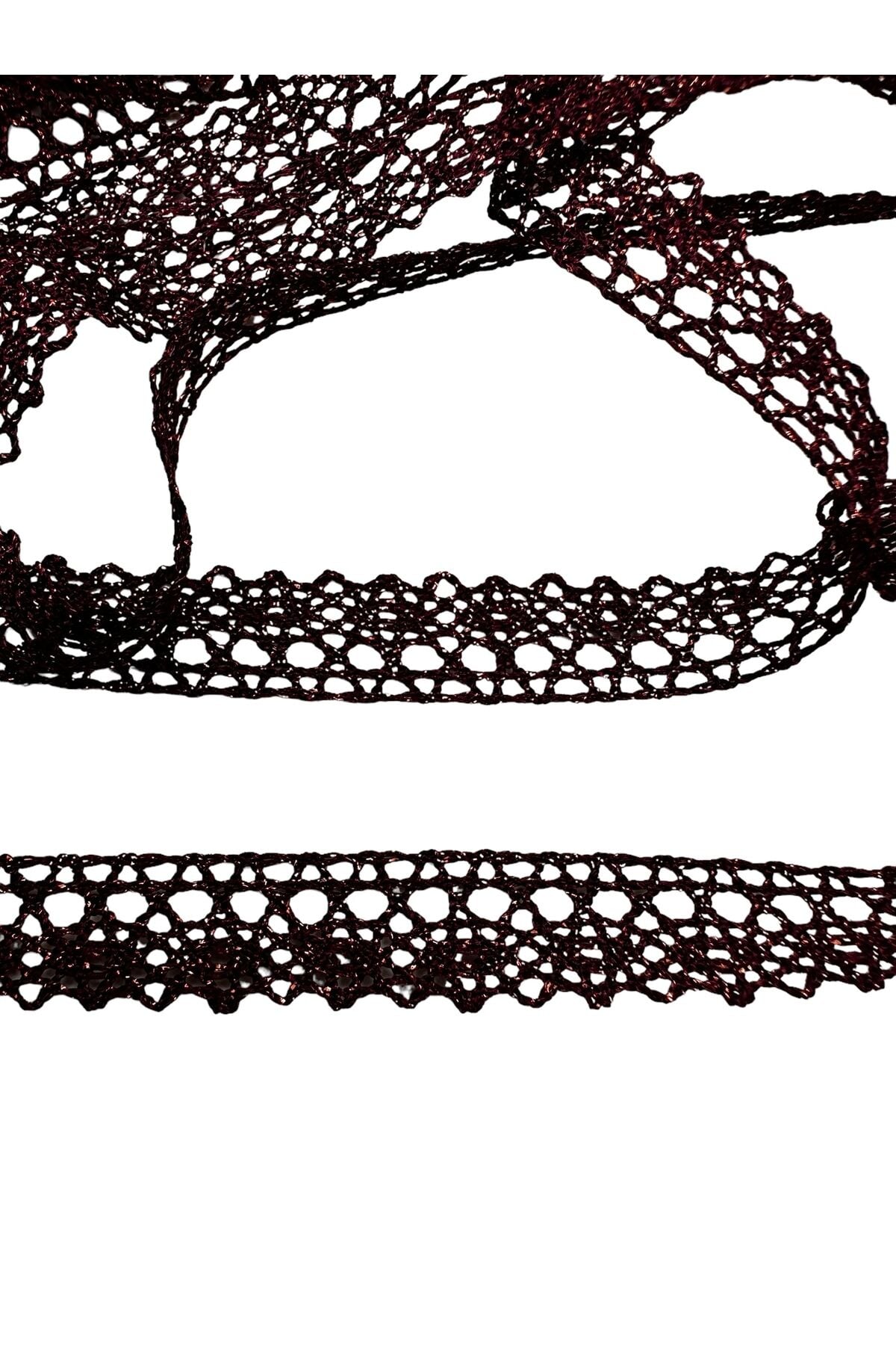 Dantel desenli güpür şerit Pamuklu Dantel şerit 3 metre Simli Bordo