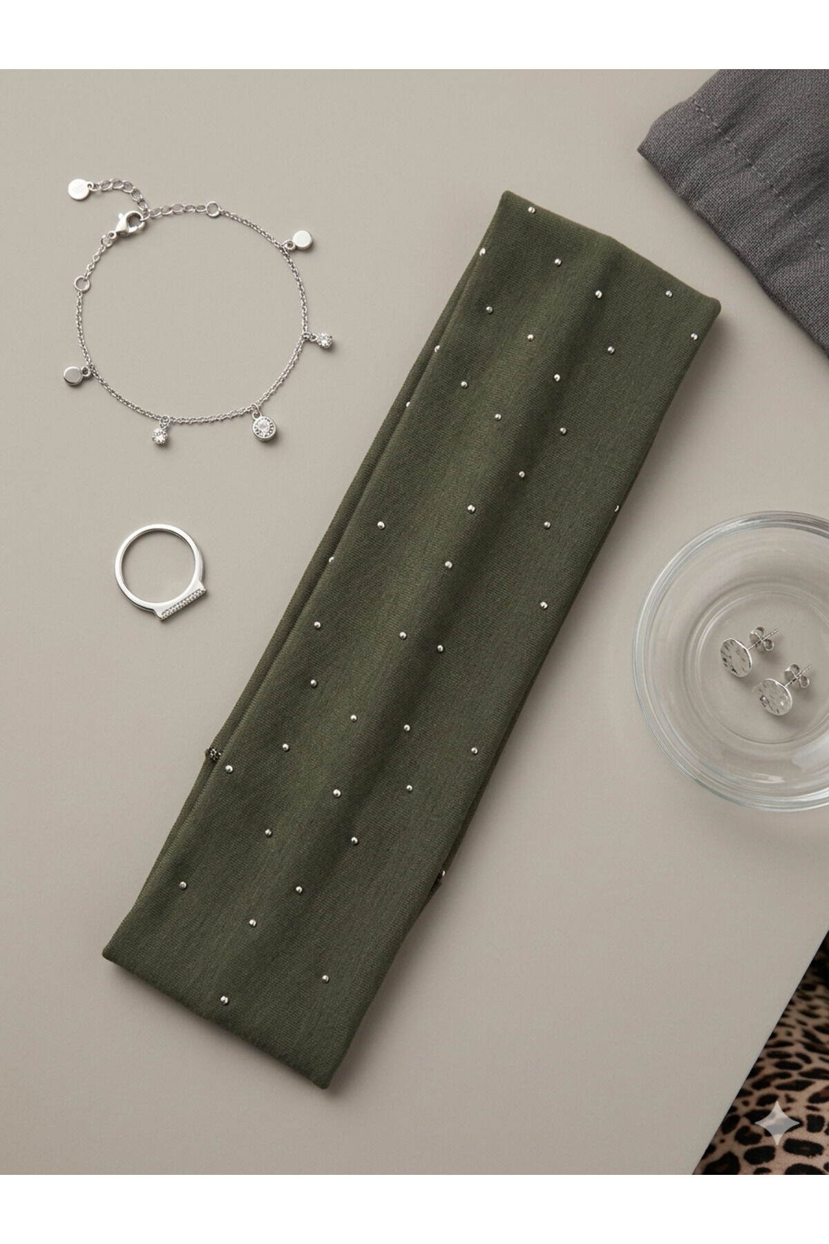 Taşlı esnek saç Bandı Parlak kalın pamuklu saç bandı taş detaylı bandana