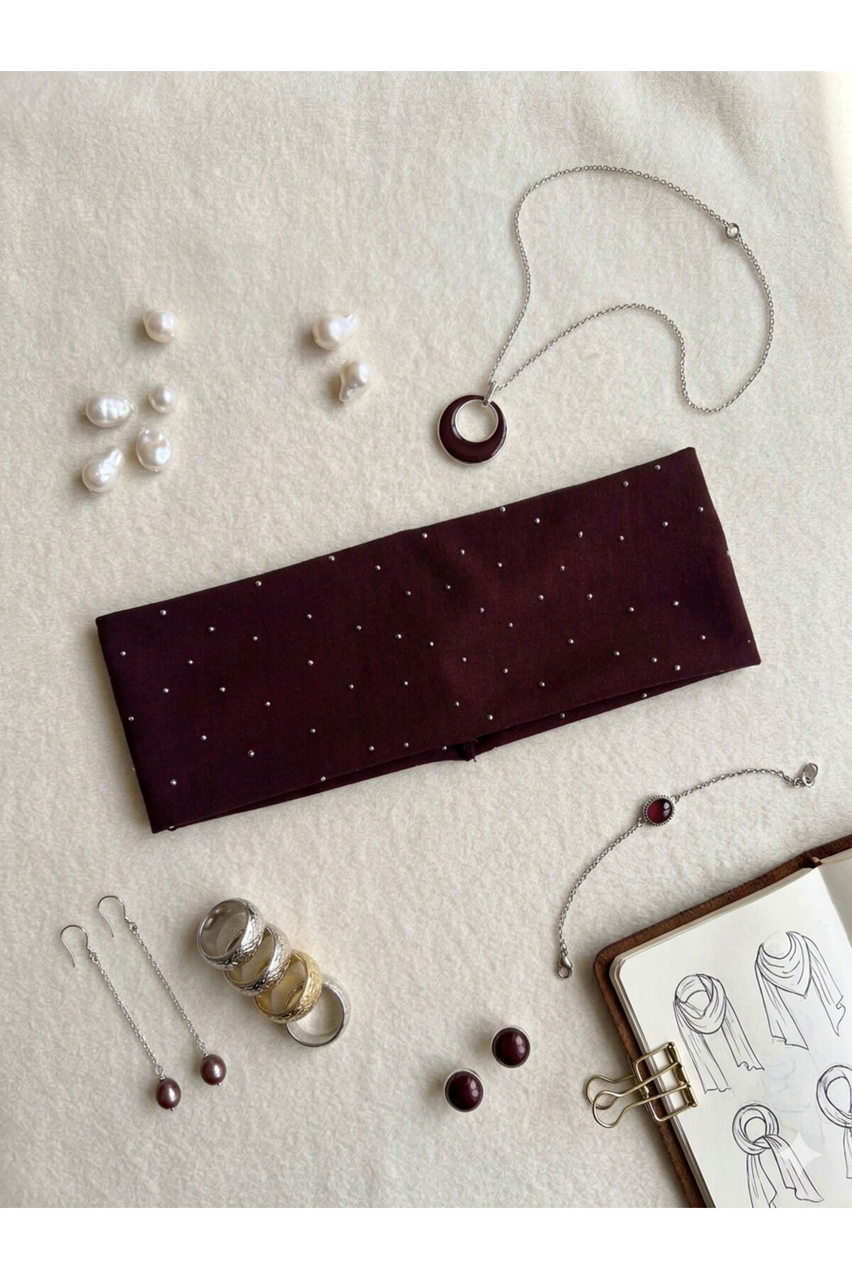 Taşlı esnek saç Bandı Parlak kalın pamuklu saç bandı taş detaylı bandana