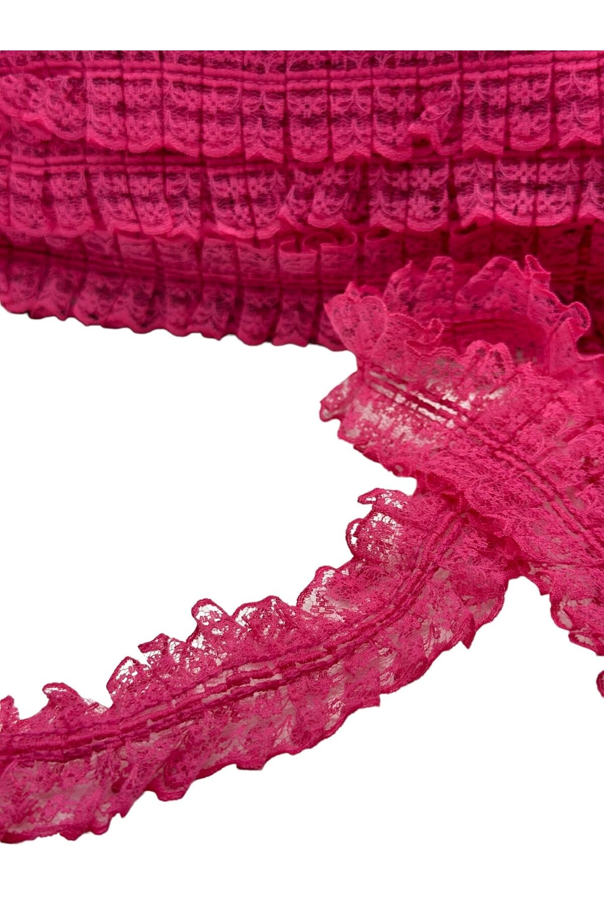 İnci dantelli şerit fırfırlı dantel 2 metre  Kalın dantelli şerit pembe