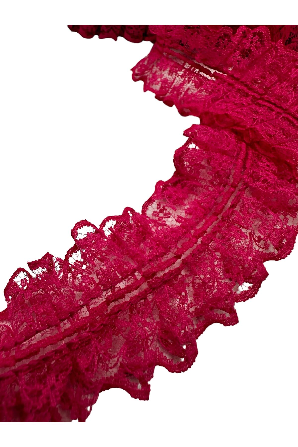 İnci dantelli şerit fırfırlı dantel 2 metre  Kalın dantelli şerit pembe