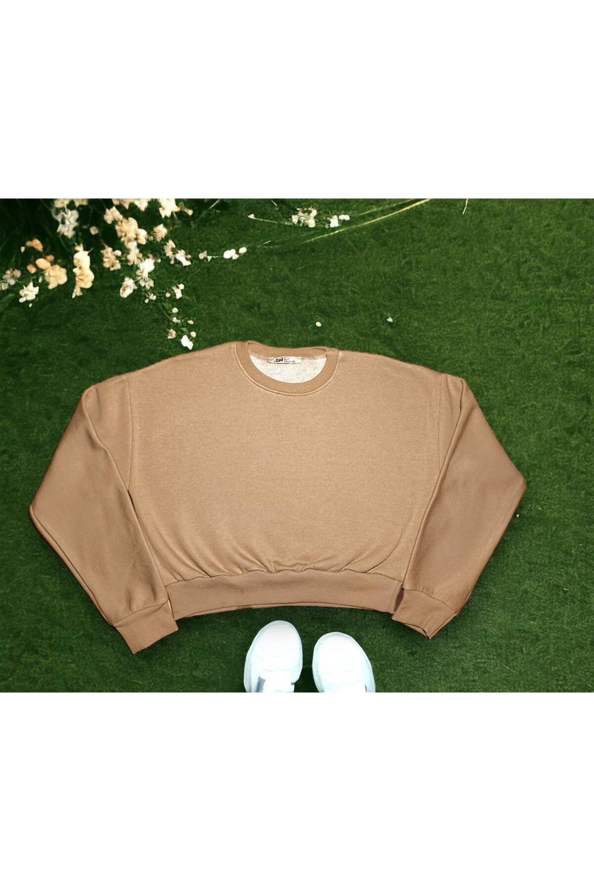 Crop Bol Kesim Üç Iplik Crop Polarli Sweatshirt