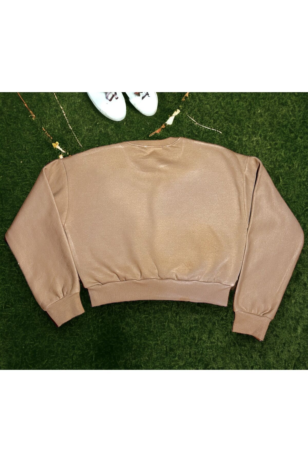 Crop Bol Kesim Üç Iplik Crop Polarli Sweatshirt
