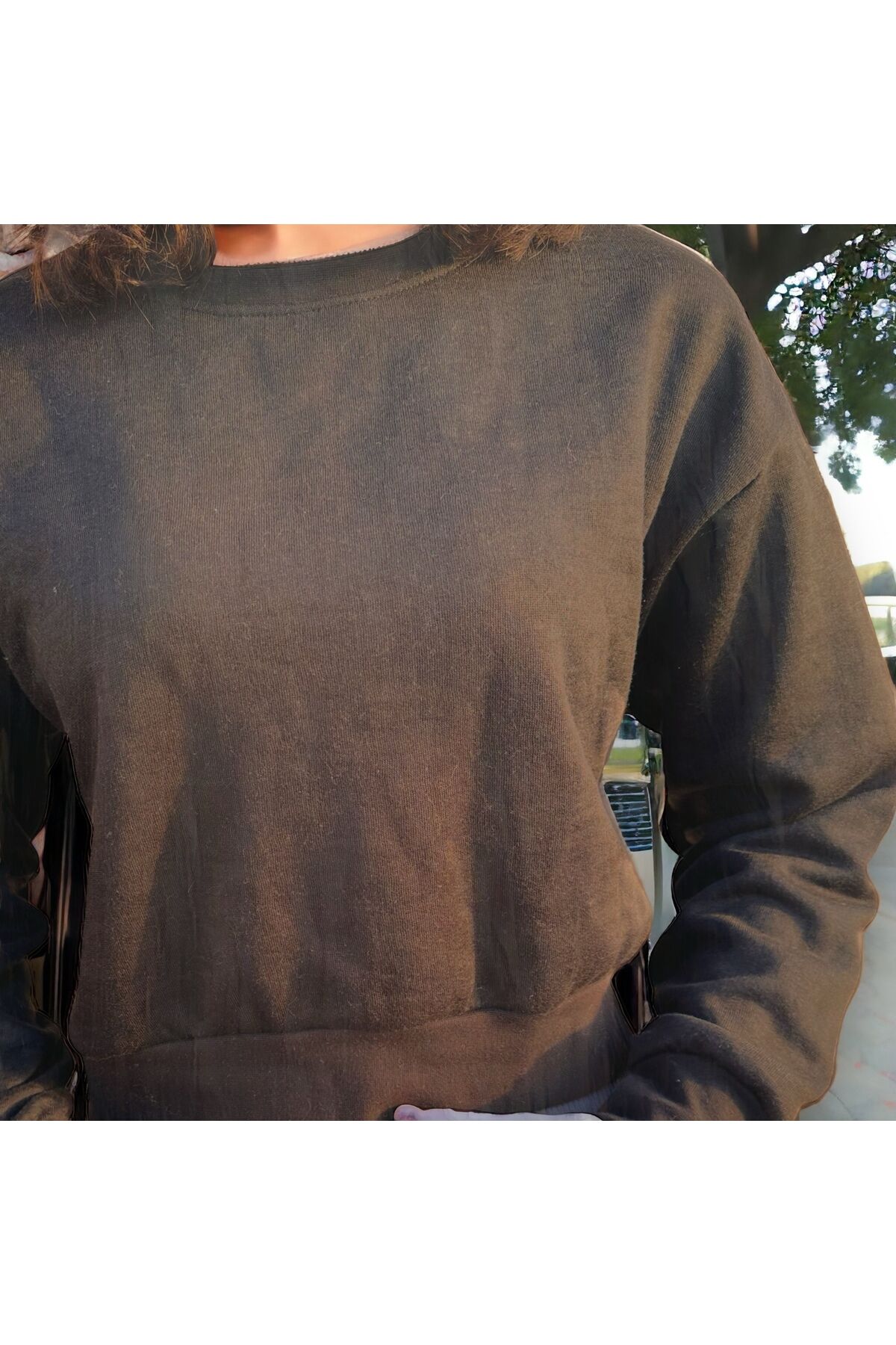 Crop Bol Kesim Üç Iplik Crop Polarli Sweatshirt