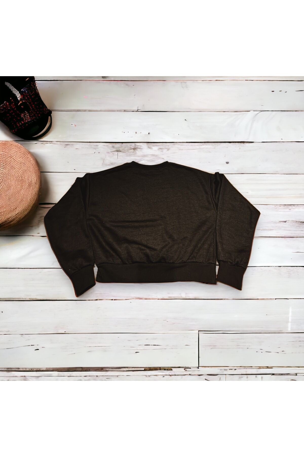 Crop Bol Kesim Üç Iplik Crop Polarli Sweatshirt