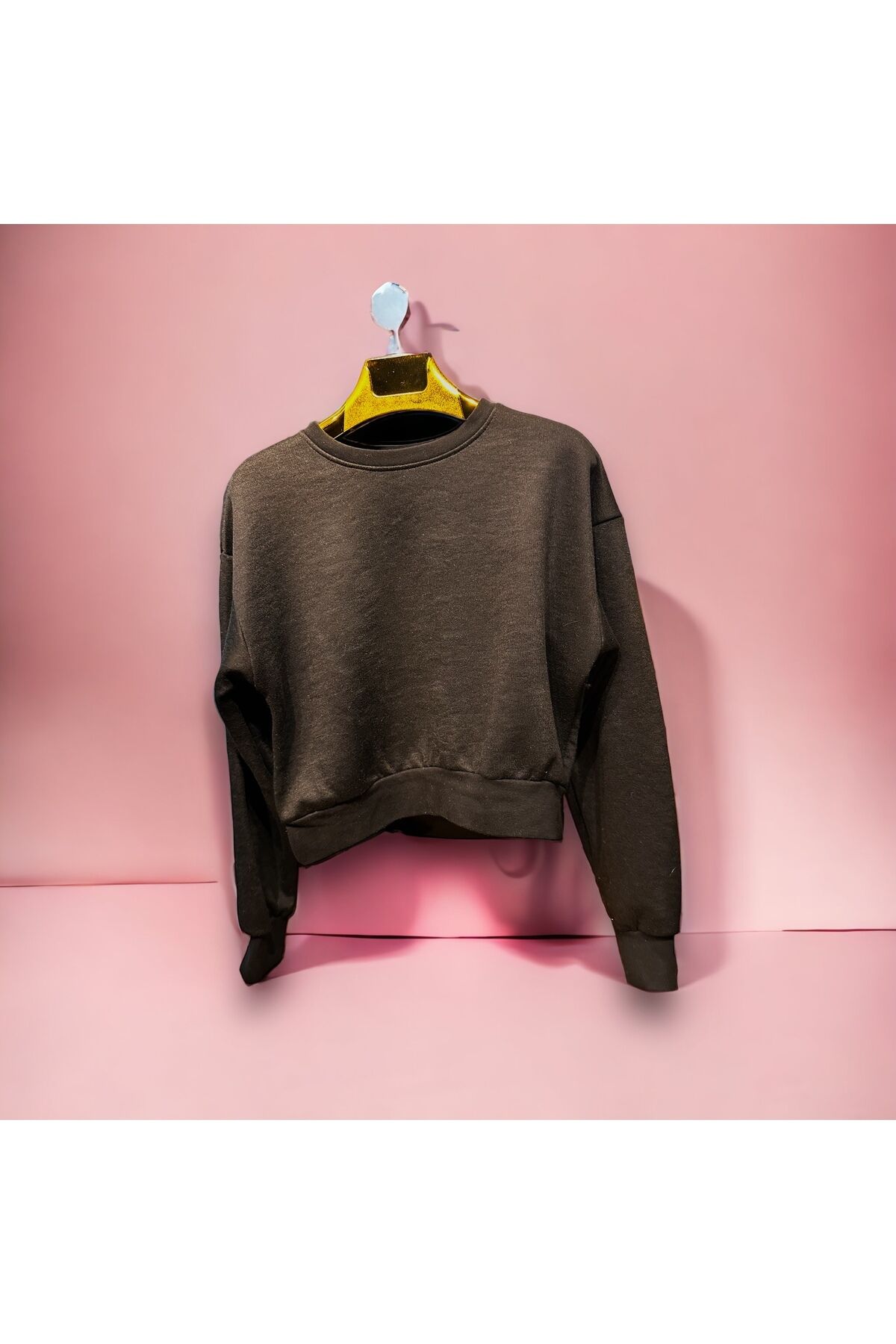 Crop Bol Kesim Üç Iplik Crop Polarli Sweatshirt