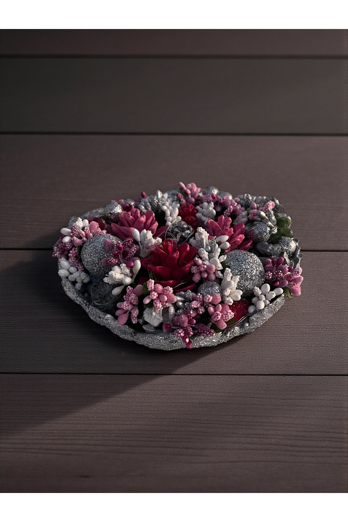Tasarım Dekoratif kaseler Kozalak Dekoratif kase Led ışıklı Kase 25×22 cm Pembe kozalak