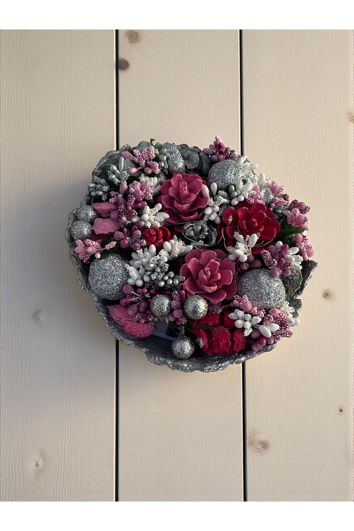 Tasarım Dekoratif kaseler Kozalak Dekoratif kase Led ışıklı Kase 25×22 cm Pembe kozalak