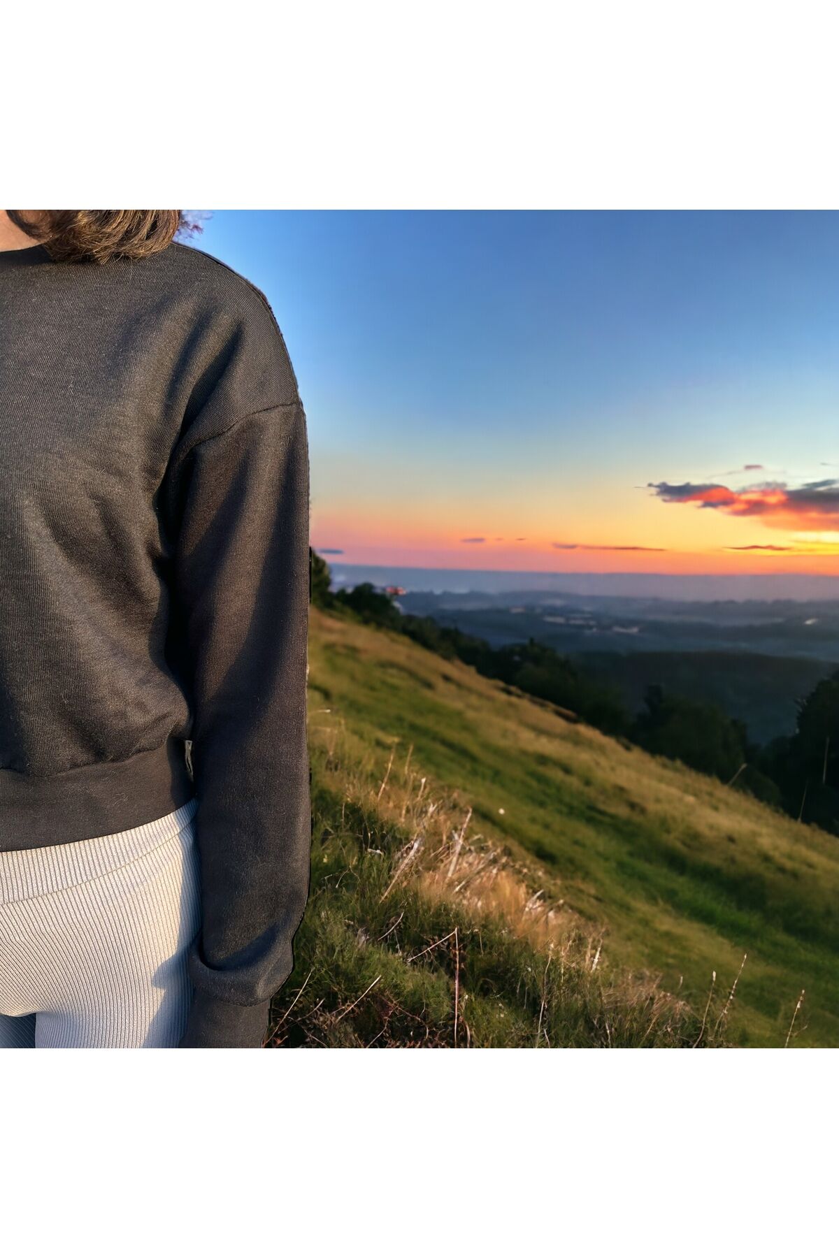 Crop Bol Kesim Üç Iplik Crop Polarli Sweatshirt
