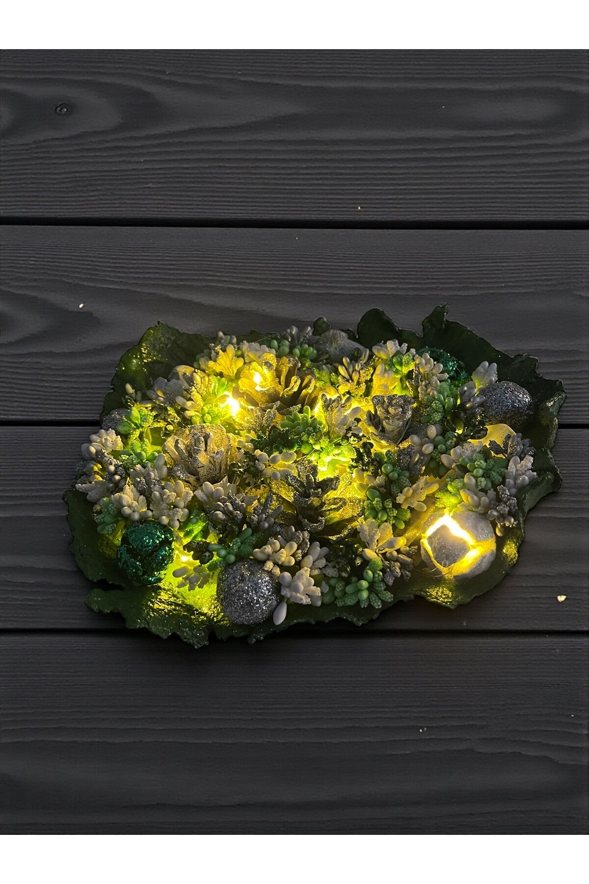 Tasarım Dekoratif kaseler Kozalak Dekoratif kase Led ışıklı Kase 25×22 cm Yeşil kozalak
