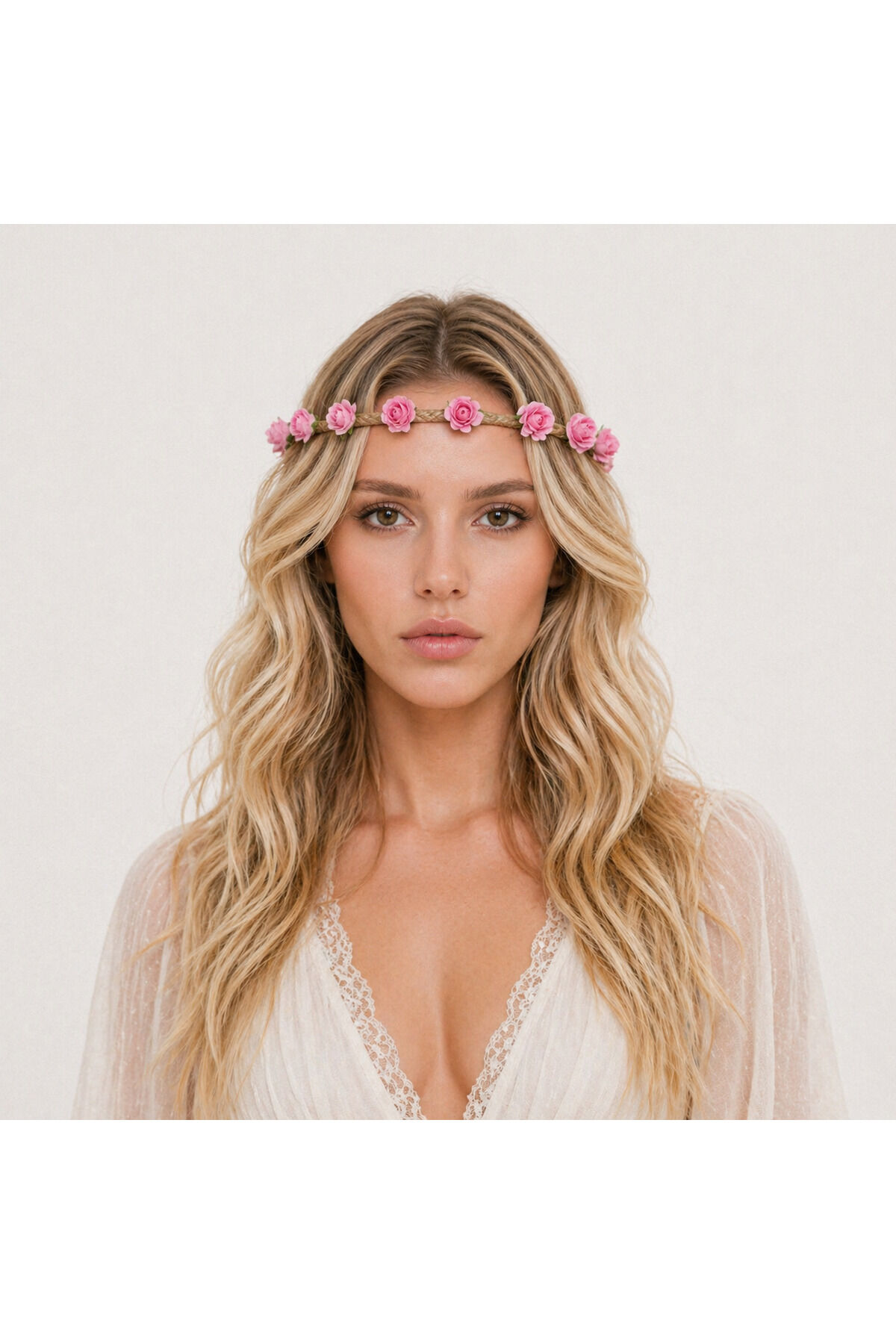 Bahar temalı festival taç gül yapraklı bride taç