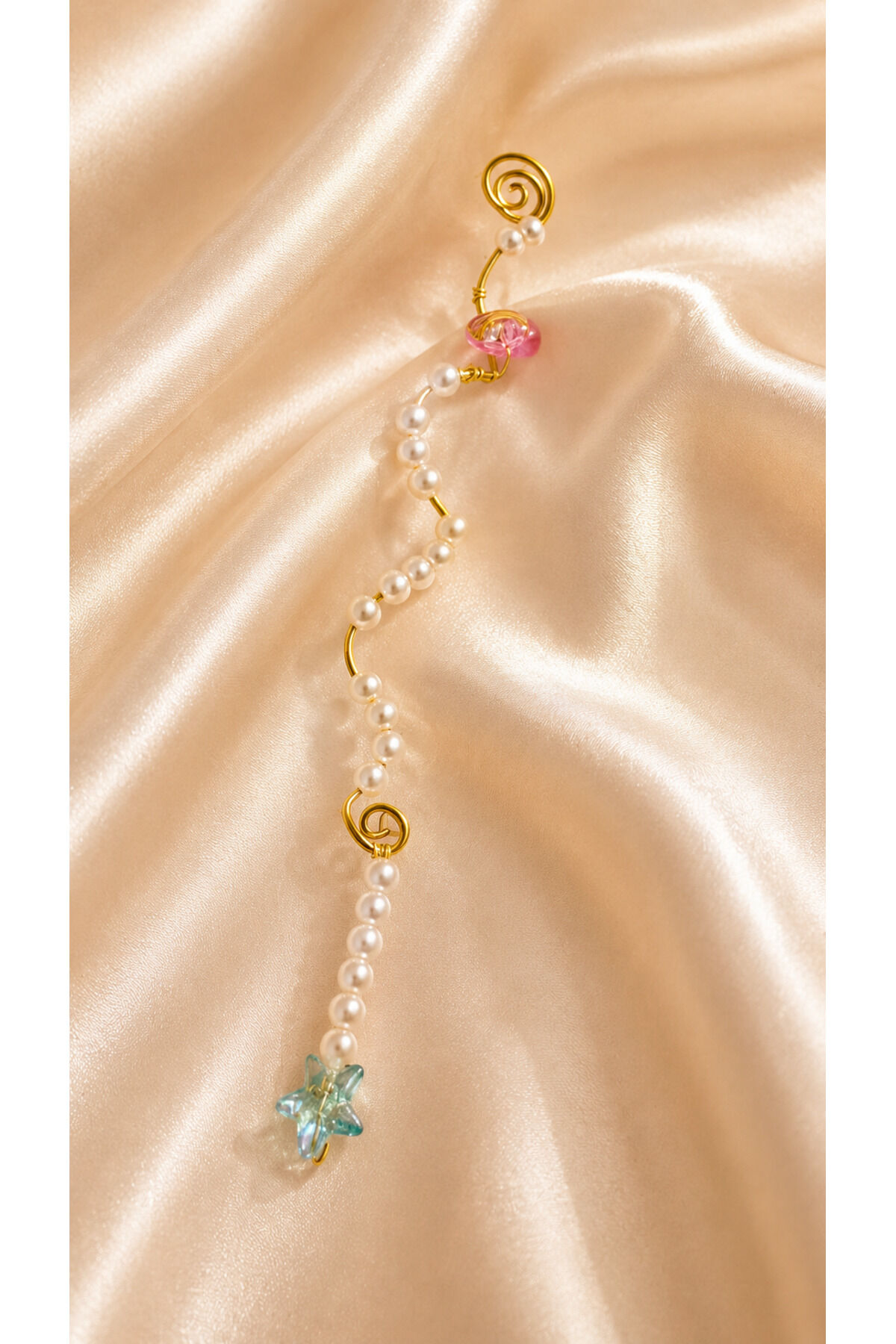 Bohem Saç Charmı Hair Charm – Deniz Yıldızı Detaylı Örgü Saç Aksesuarı Festival Saç Takısı tinsel Beyaz inci