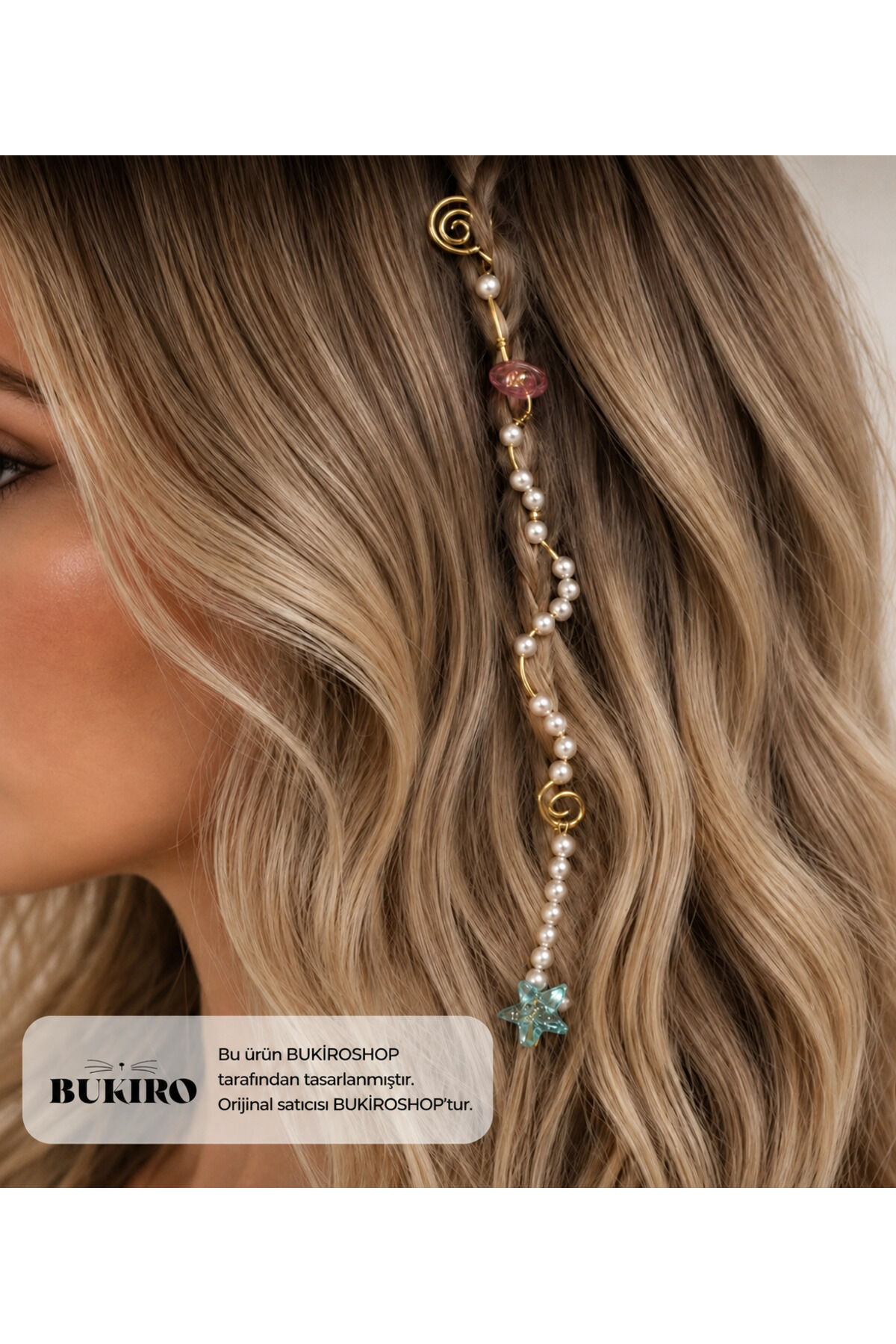 Bohem Saç Charmı Hair Charm – Deniz Yıldızı Detaylı Örgü Saç Aksesuarı Festival Saç Takısı tinsel Beyaz inci
