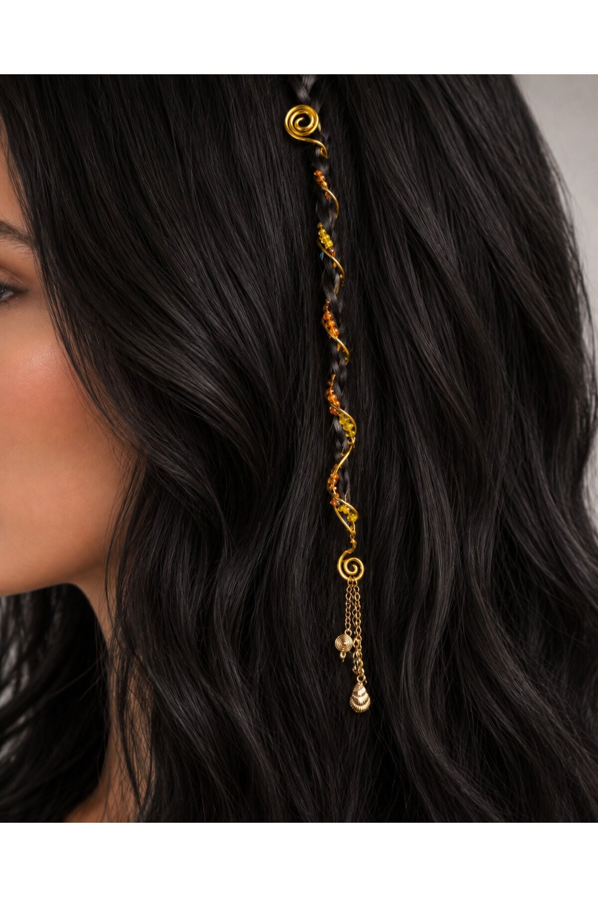Bohem Saç Charmı Hair Charm – Deniz Yıldızı Detaylı Örgü Saç Aksesuarı Festival Saç Takısı tinsel Turuncu