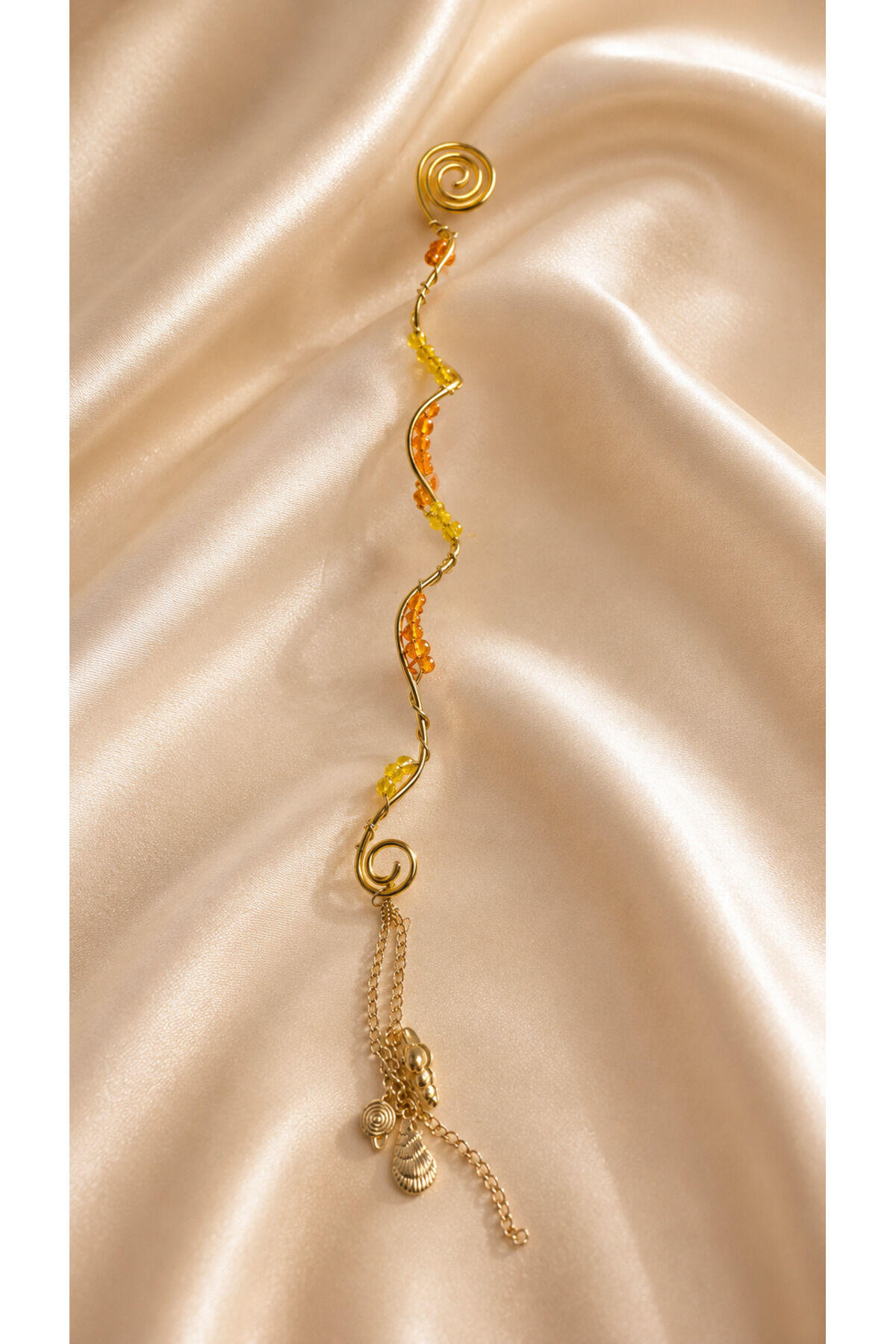 Bohem Saç Charmı Hair Charm – Deniz Yıldızı Detaylı Örgü Saç Aksesuarı Festival Saç Takısı tinsel Turuncu