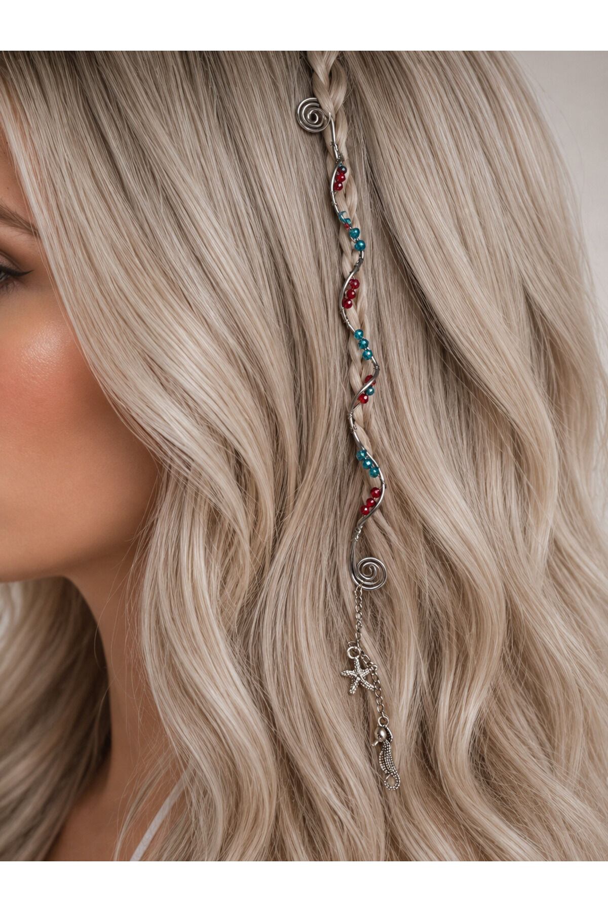 Bohem Saç Charmı Hair Charm – Deniz Yıldızı Detaylı Örgü Saç Aksesuarı Festival Saç Takısı tinsel Bordo
