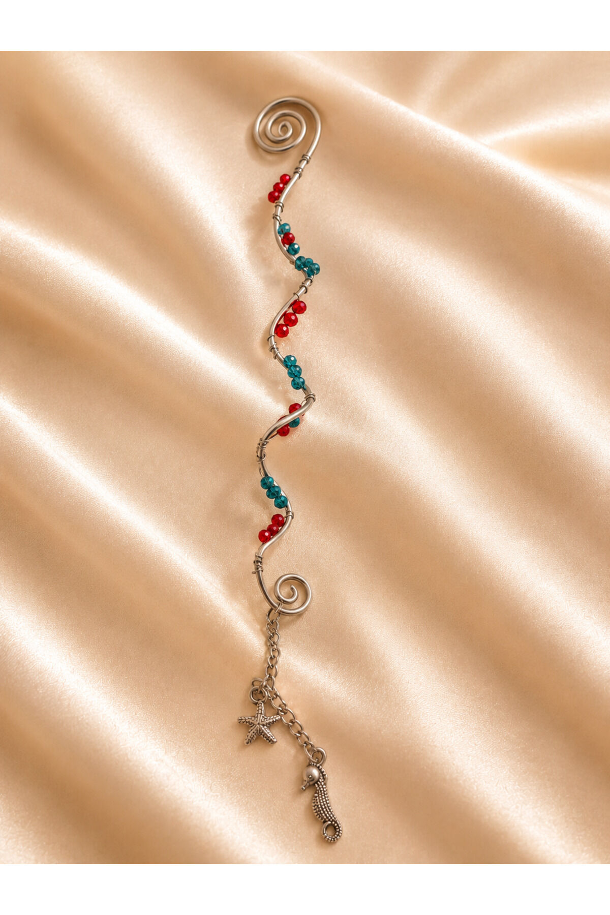 Bohem Saç Charmı Hair Charm – Deniz Yıldızı Detaylı Örgü Saç Aksesuarı Festival Saç Takısı tinsel Bordo