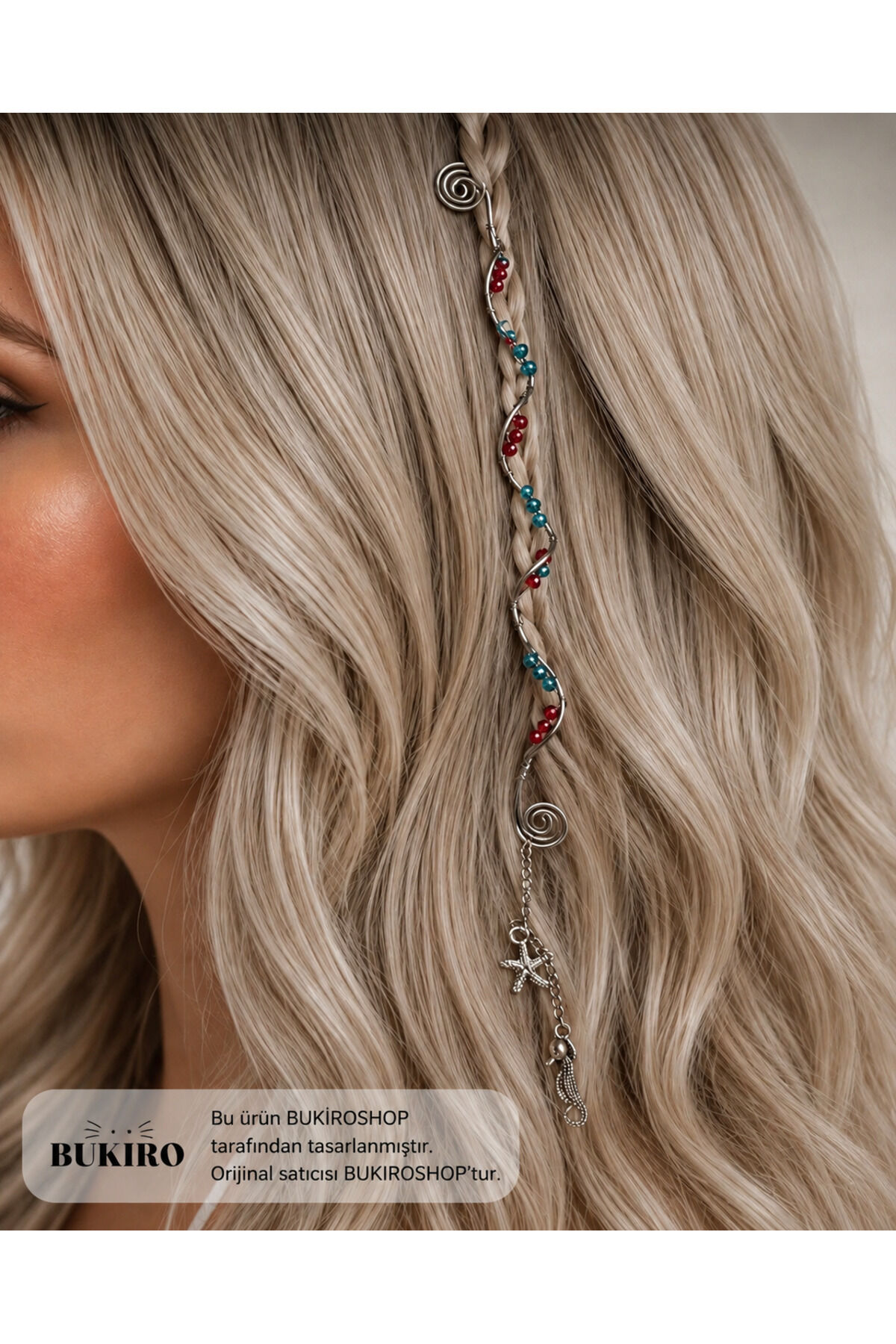 Bohem Saç Charmı Hair Charm – Deniz Yıldızı Detaylı Örgü Saç Aksesuarı Festival Saç Takısı tinsel Bordo