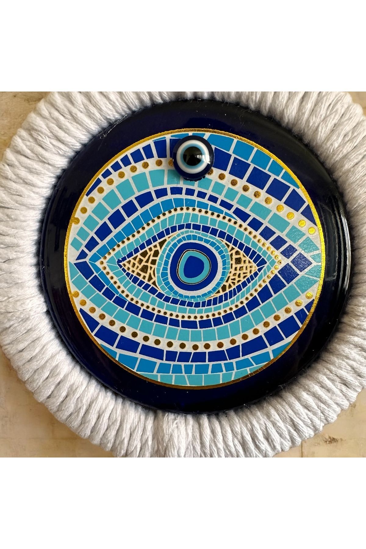 Düş Kapanı Porselen Nazar Boncuklu Hand Made Dreamcatcher Kötü Göz Kovucu Rüya Kapanı Duvar Süsü mavi göz