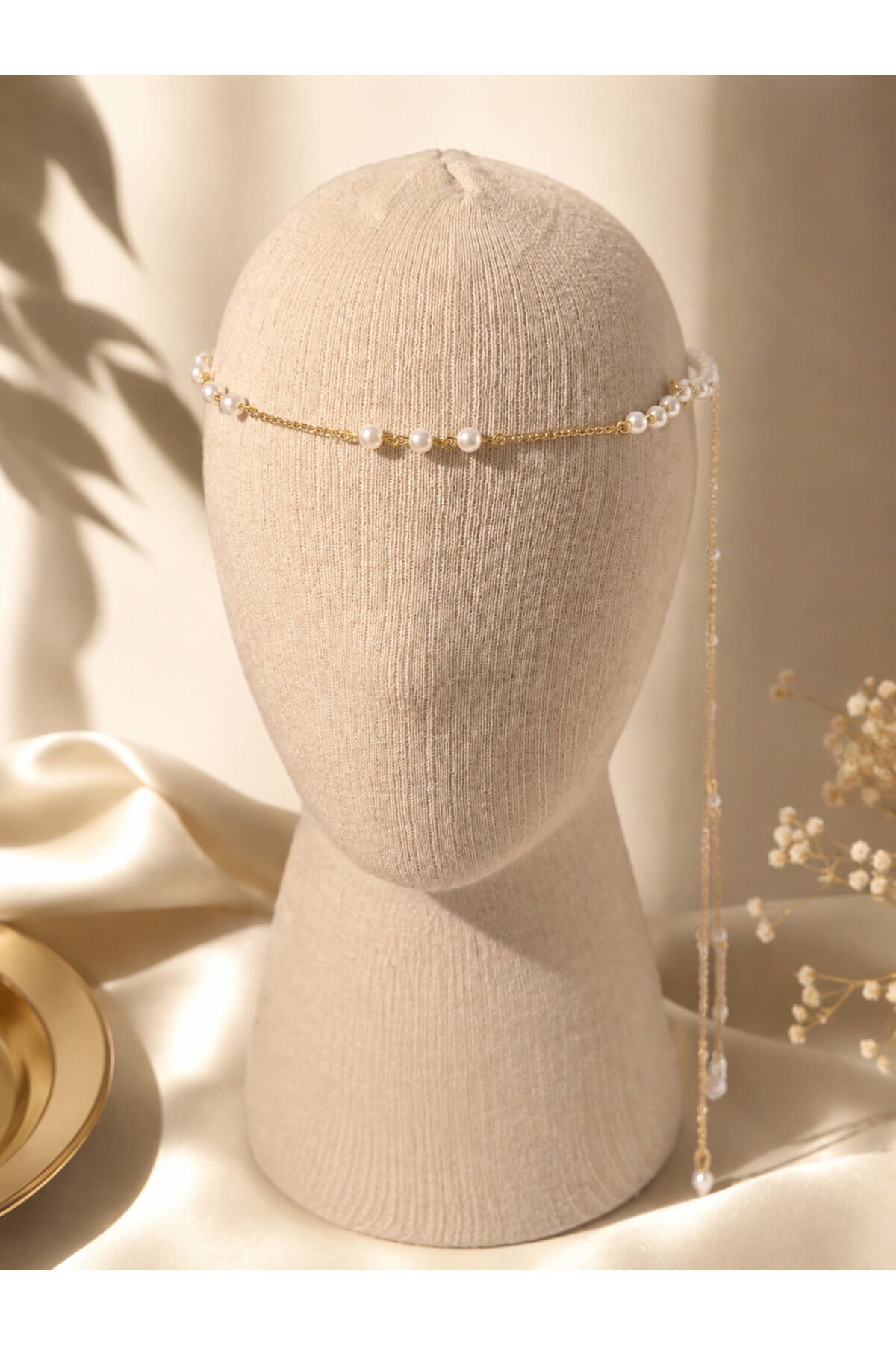 İnci ve zincirli taç Bohem Saç Tacı | Festival Saç Aksesuarı | Altın Renk Zincirli Hair Chain