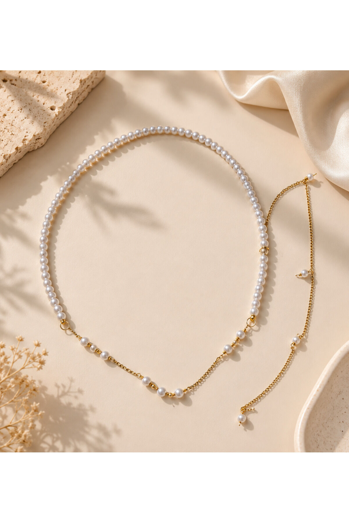 İnci ve zincirli taç Bohem Saç Tacı | Festival Saç Aksesuarı | Altın Renk Zincirli Hair Chain