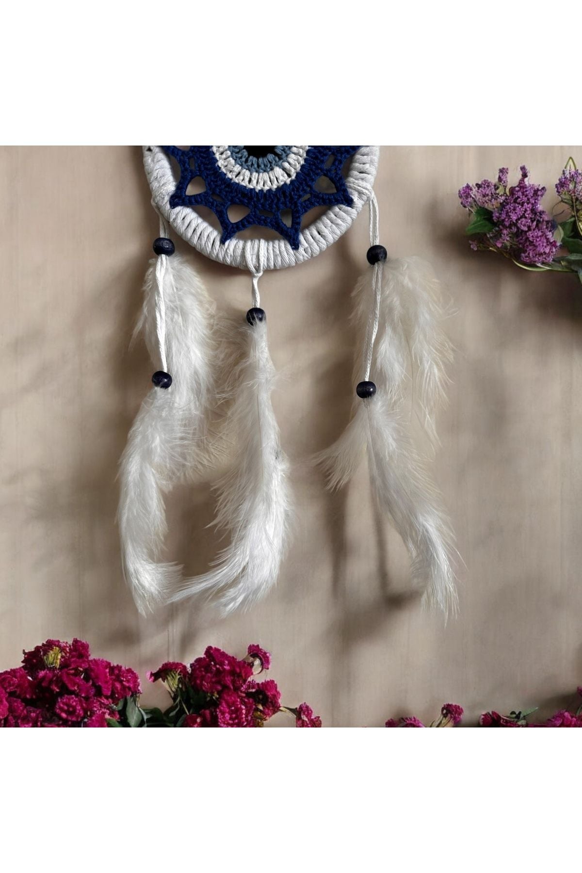 Nazar boncuklu Düş Kapanı, Rüya Kapanı, Dream Catcher mavi