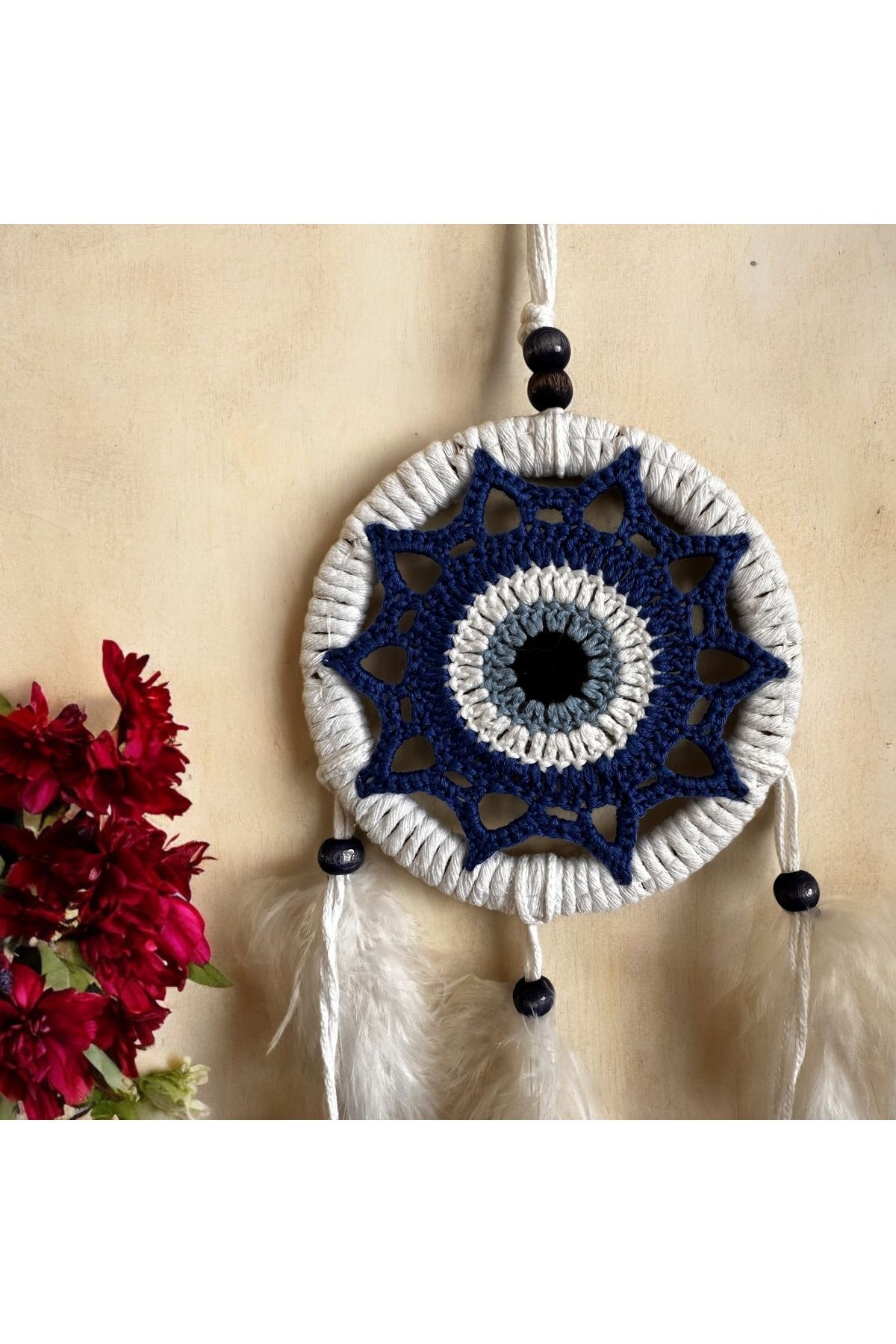 Nazar boncuklu Düş Kapanı, Rüya Kapanı, Dream Catcher mavi