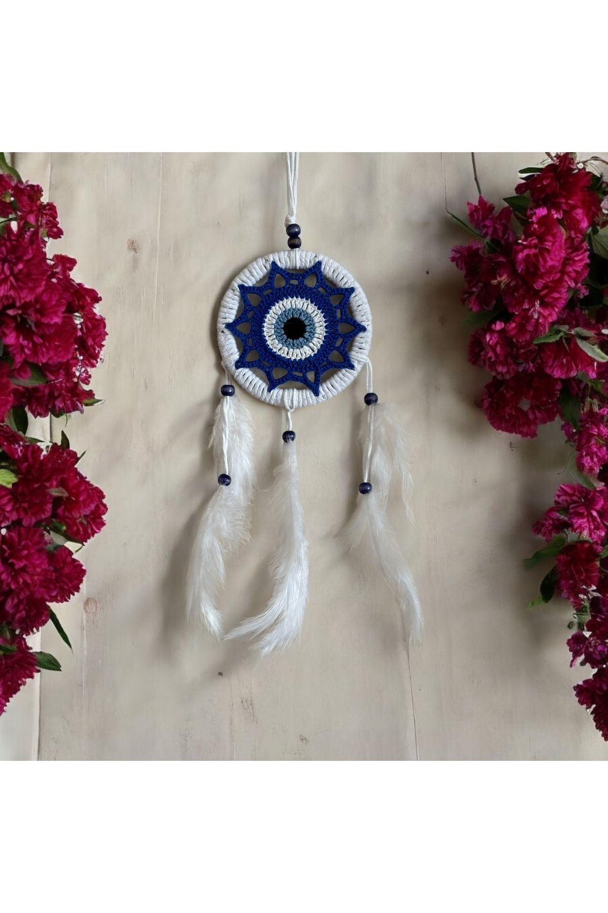Nazar boncuklu Düş Kapanı, Rüya Kapanı, Dream Catcher mavi