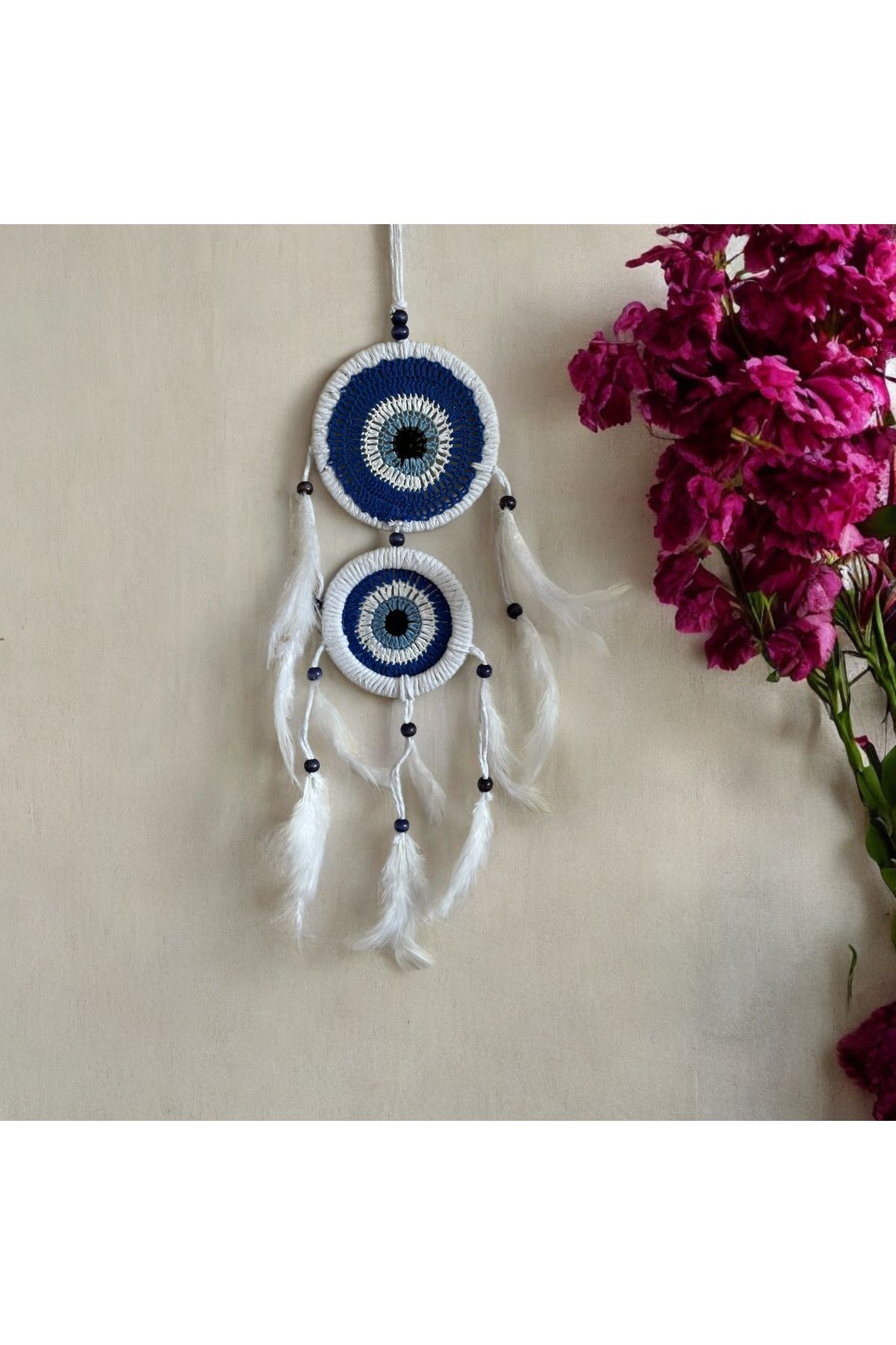 Nazar boncuklu Düş Kapanı, Rüya Kapanı, Dream Catcher 2li mavi