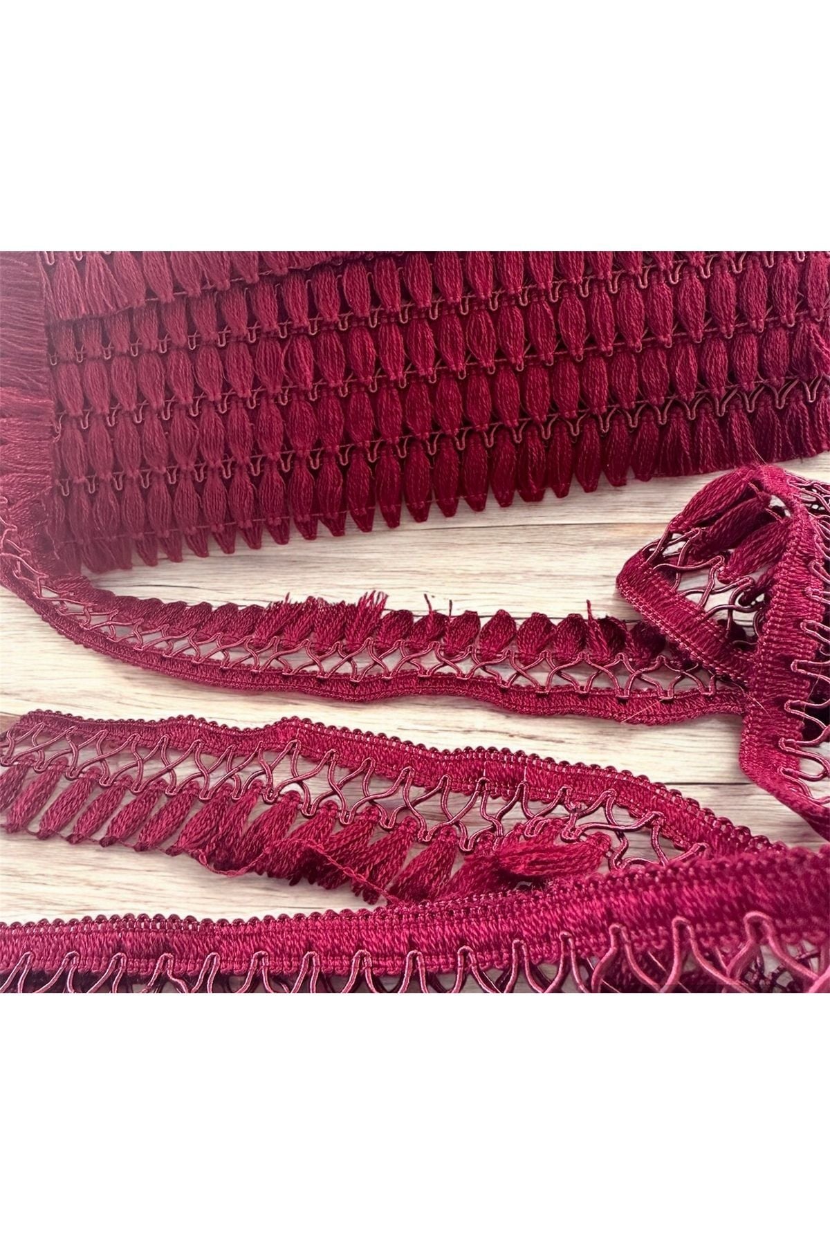Şerit Püsküllü Saçak Pamuk Kenar püskül Saçak 3 metre bordo