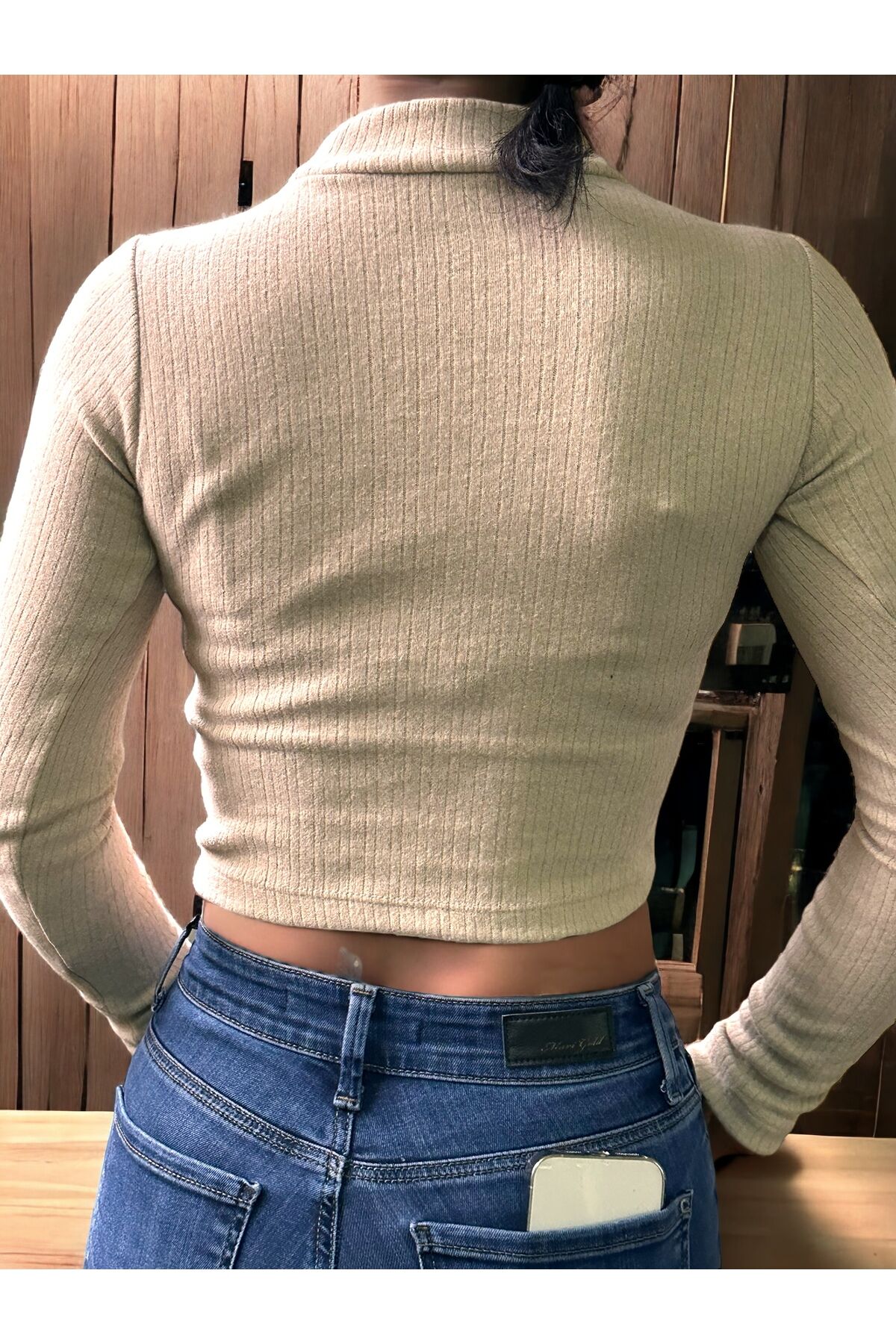 Yarım Balıkçı Yumuşak Dokulu Crop Kazak Peluş Dokulu Crop Kazak Fitted/vücuda Oturan Yumuşak Kazak sutlu kahve - M