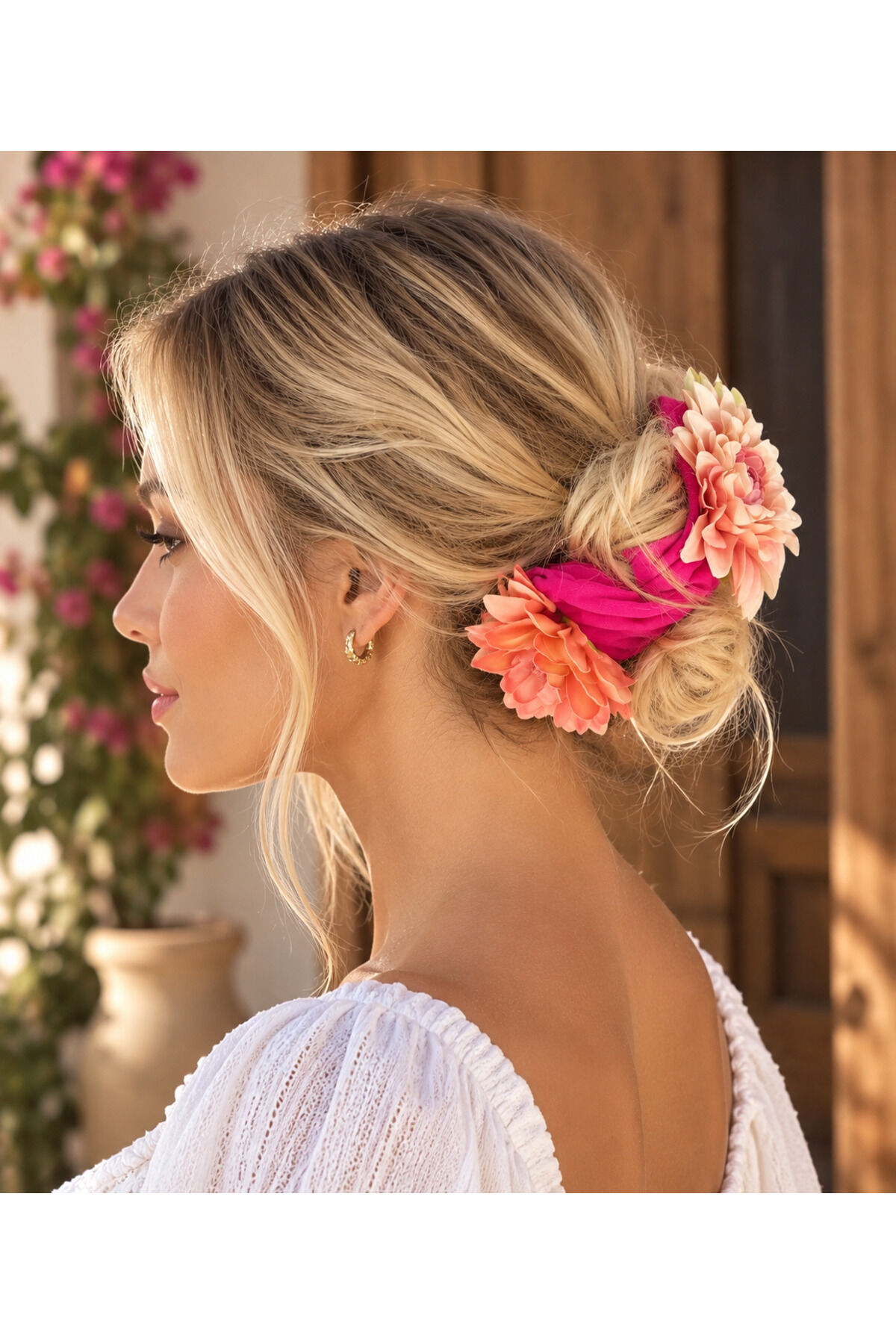 Çiçekli Telli Topuz Aparatı – Flower Bun Wrap | Kumaş Saç Aksesuarı