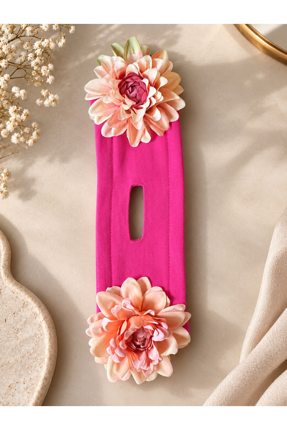 Çiçekli Telli Topuz Aparatı – Flower Bun Wrap | Kumaş Saç Aksesuarı
