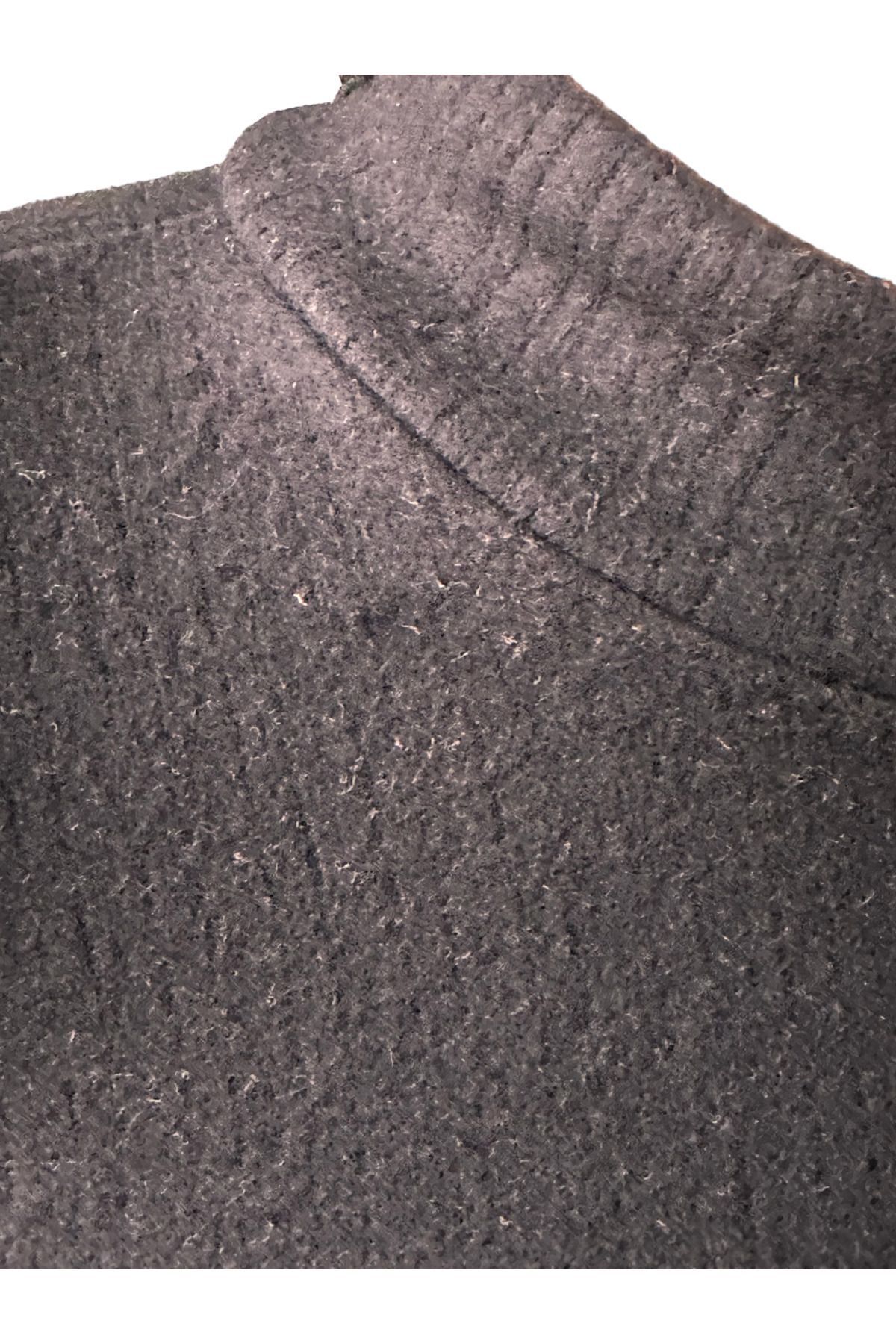 Yarım Balıkçı Yumuşak Dokulu Crop Kazak Peluş Dokulu Crop Kazak Fitted/vücuda Oturan Yumuşak Kazak siyah - L