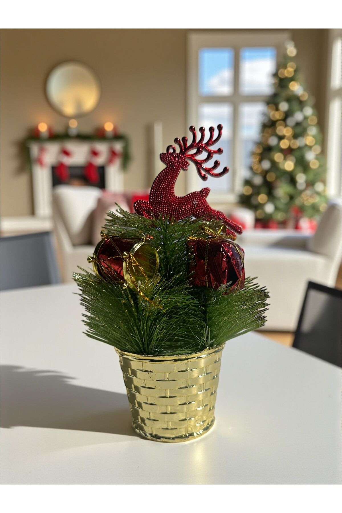Mini Ağaç Yapay Yılbaşı Ağacı Dekoratif Ev Süsleme noel baba Yıldız temalı 28 cm