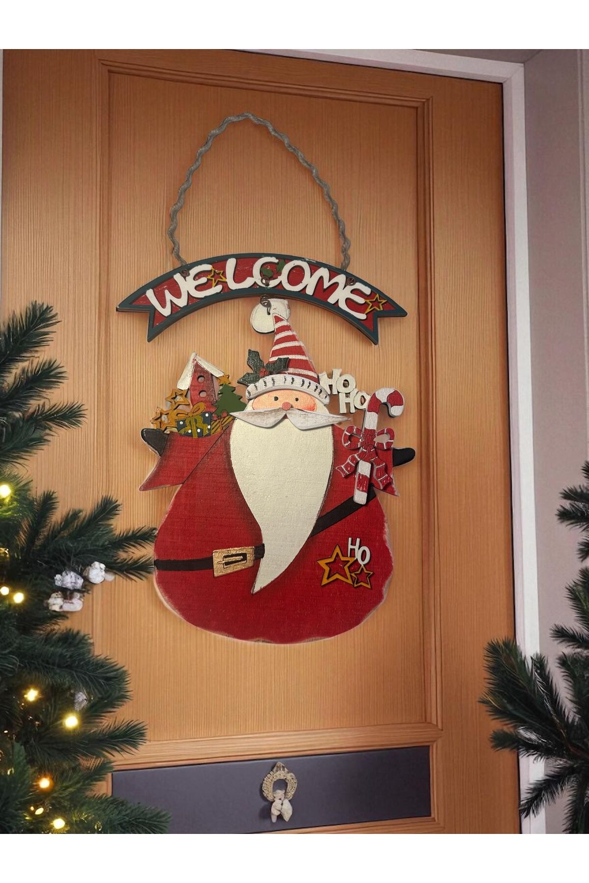 Ahşap Noel baba Kapı süsü Yılbaşı welcome süs