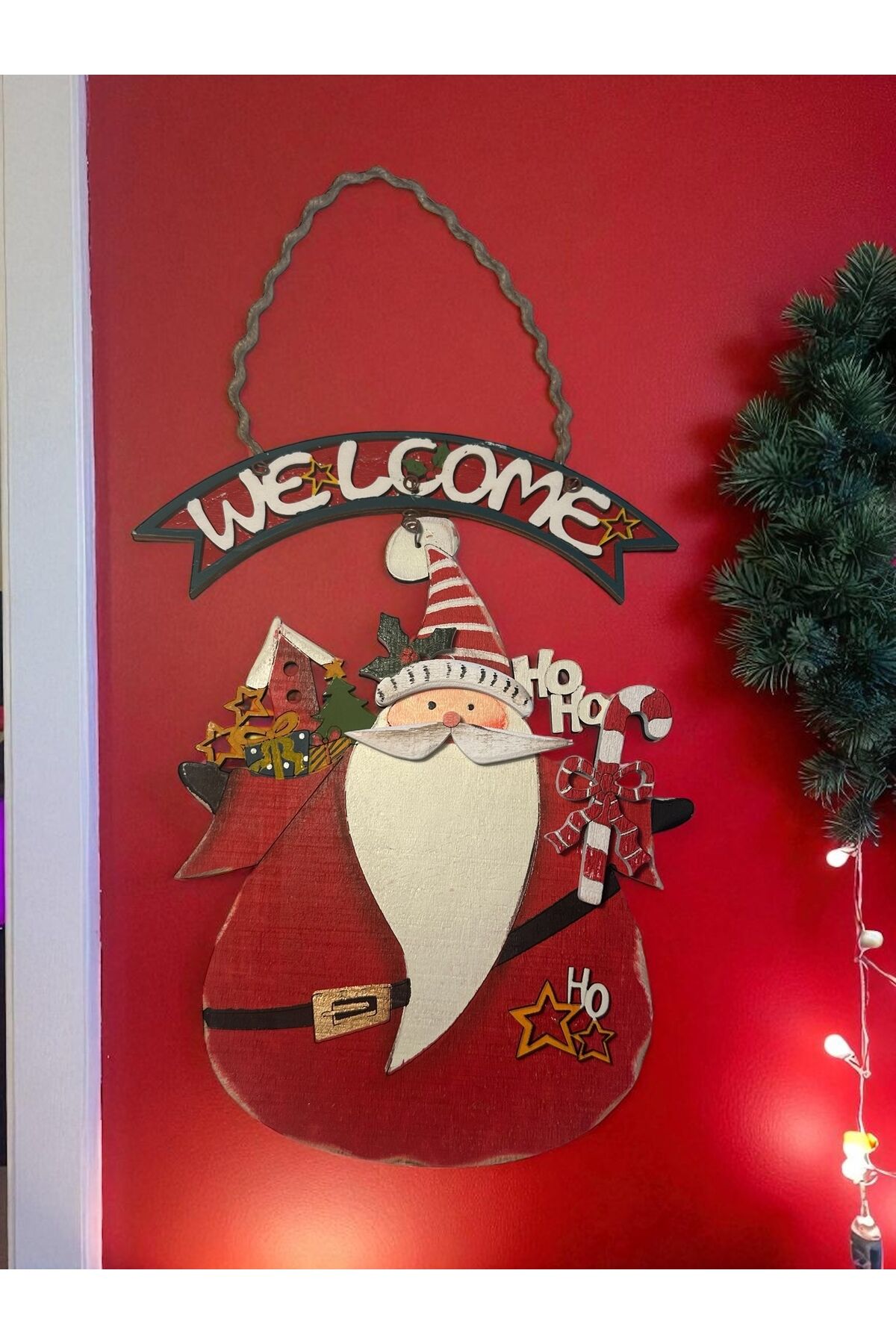 Ahşap Noel baba Kapı süsü Yılbaşı welcome süs