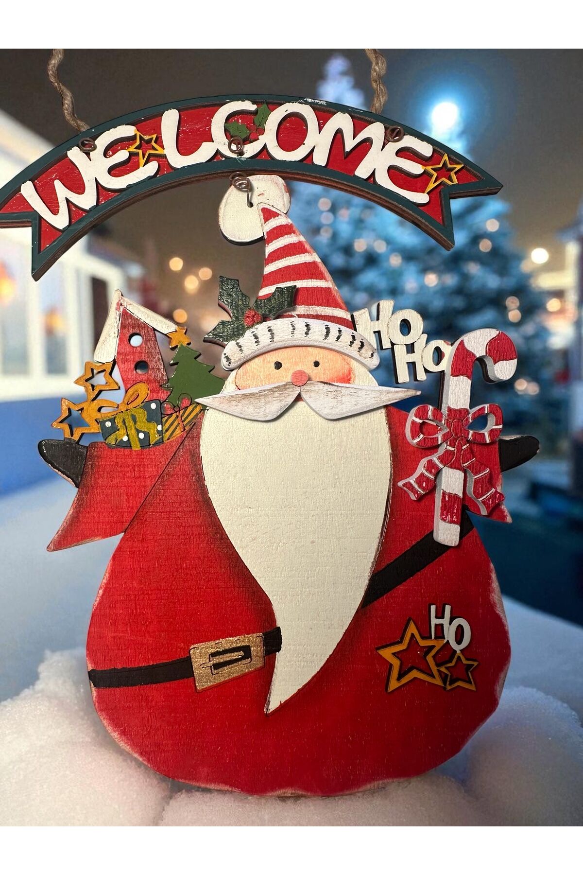 Ahşap Noel baba Kapı süsü Yılbaşı welcome süs