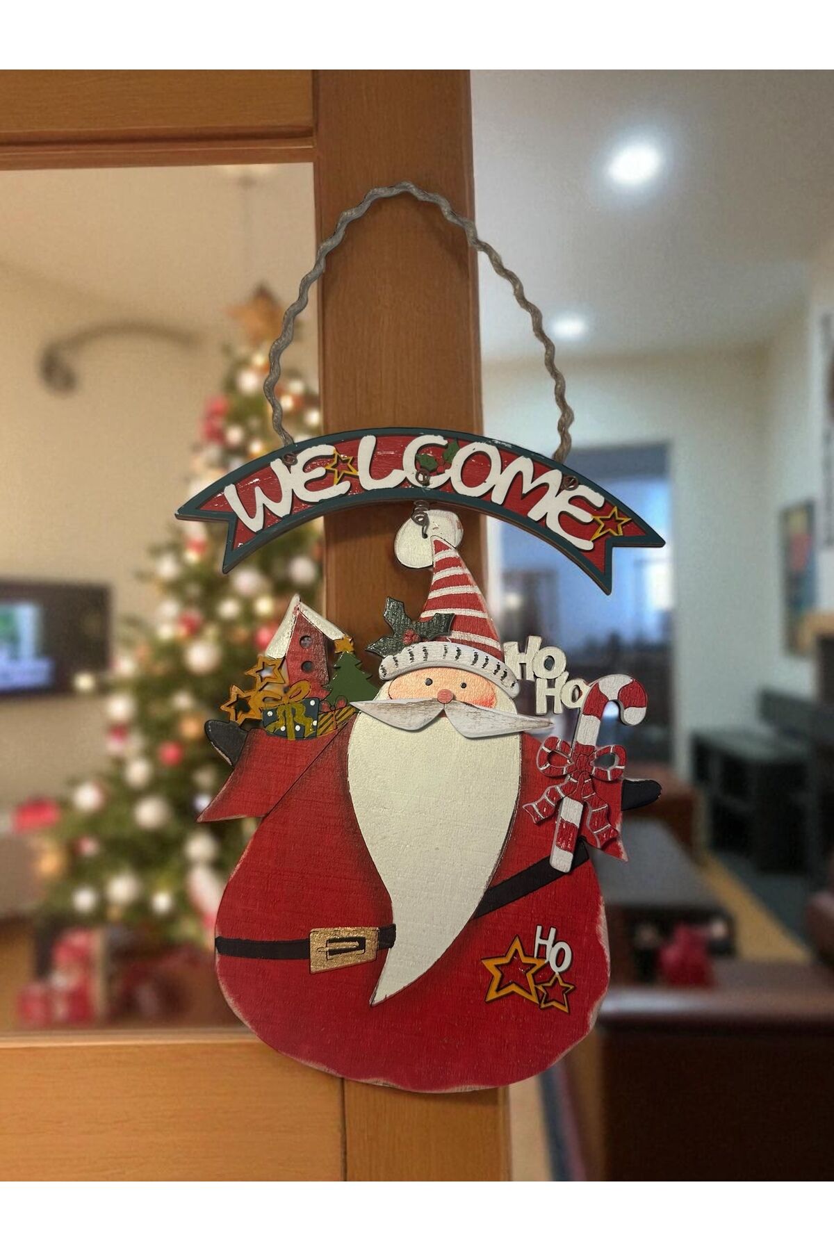 Ahşap Noel baba Kapı süsü Yılbaşı welcome süs