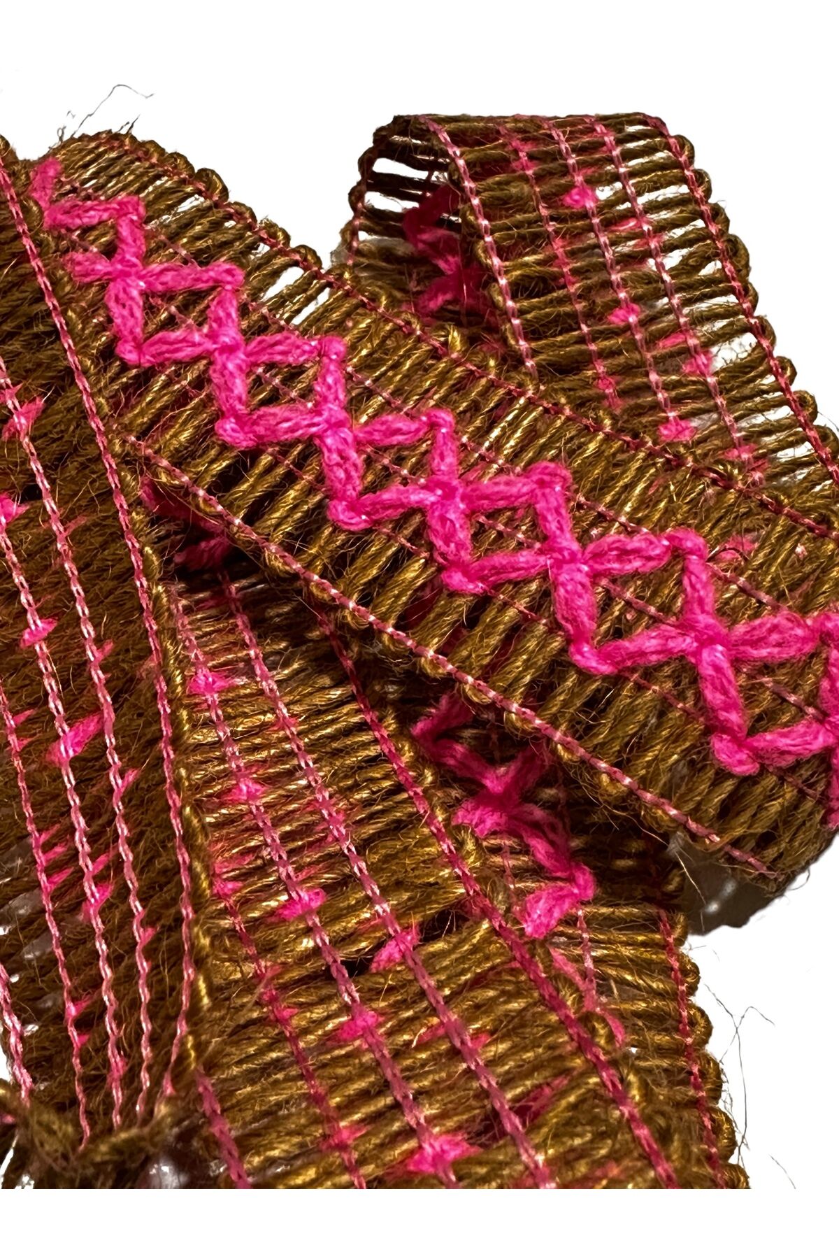 Hasırlı Çapraz Desenli Şerit jüt 2 metre pembe