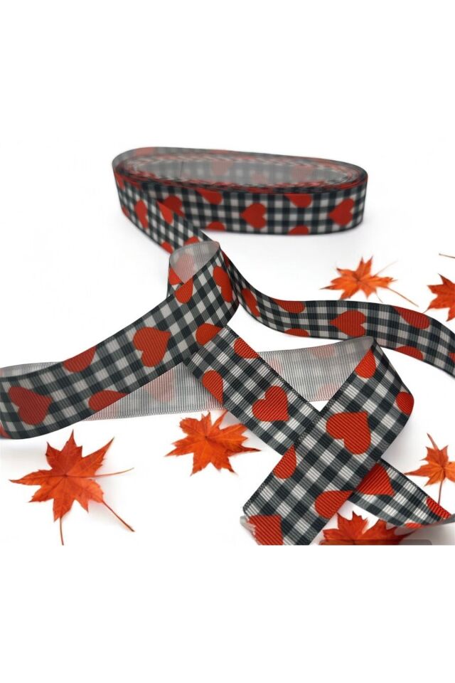 Kalp desenli kurdele Grogren kalp kurdele Kalpli kurdele 2.5 cm 5 metre ekose kalp