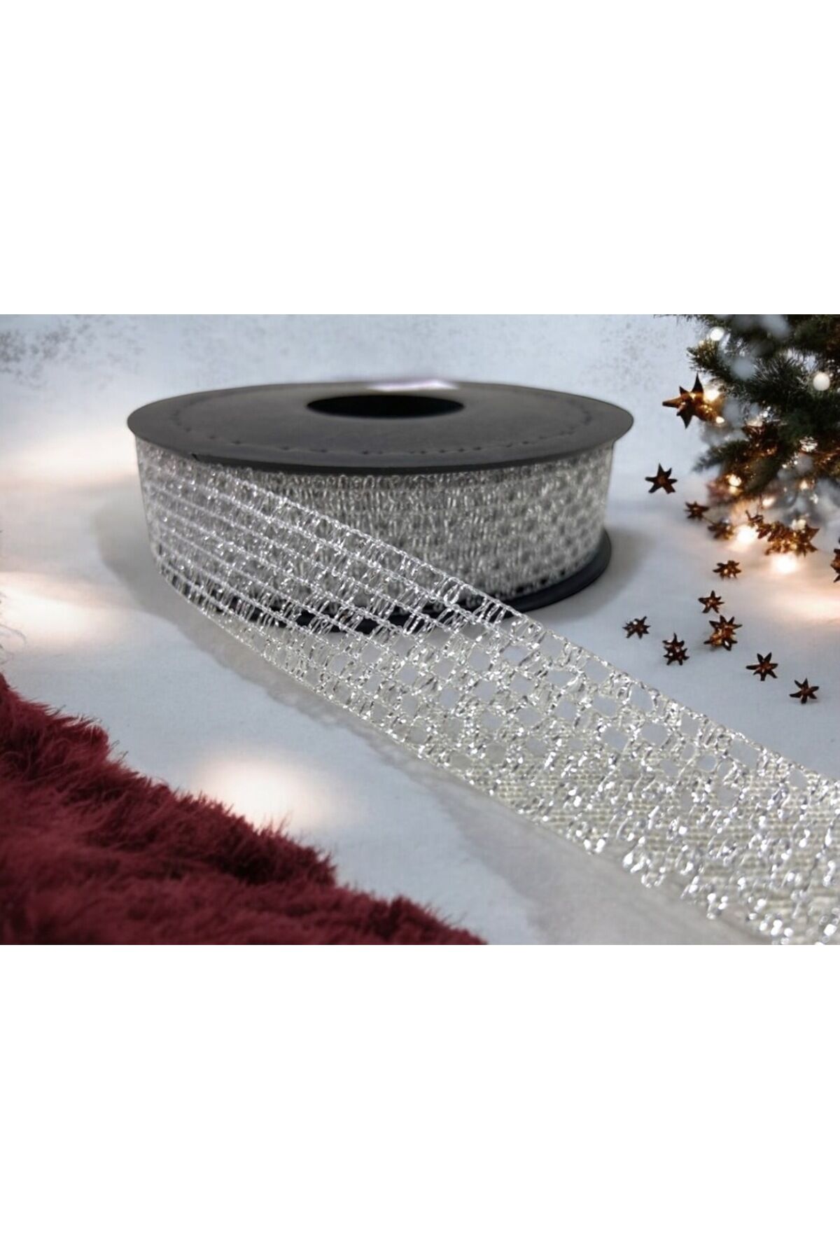 Paketleme Kurdelesi Altın Jüt File Kurdele Delikli Kurdele Gümüş File Kurdele 2 Cm 2 Metre Gümüş