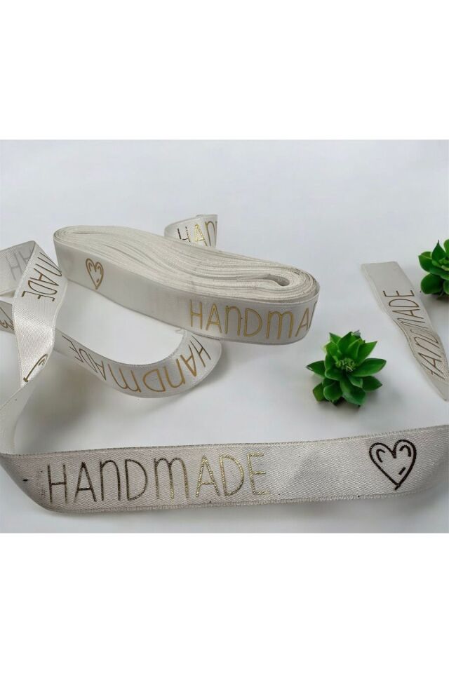 Paketleme kurdelesi Handmade yazılı kurdele Handmade kurdele handmade şerit  2,5 cm 5m altın handmade