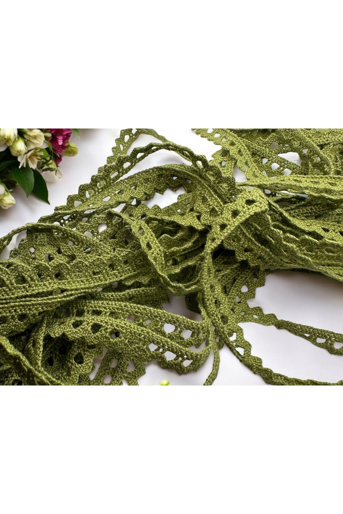 Pamuk kurdele Pamuk dantel Kurdele  pamuklu kurdele dantel şerit 1 cm 5 metre Haki